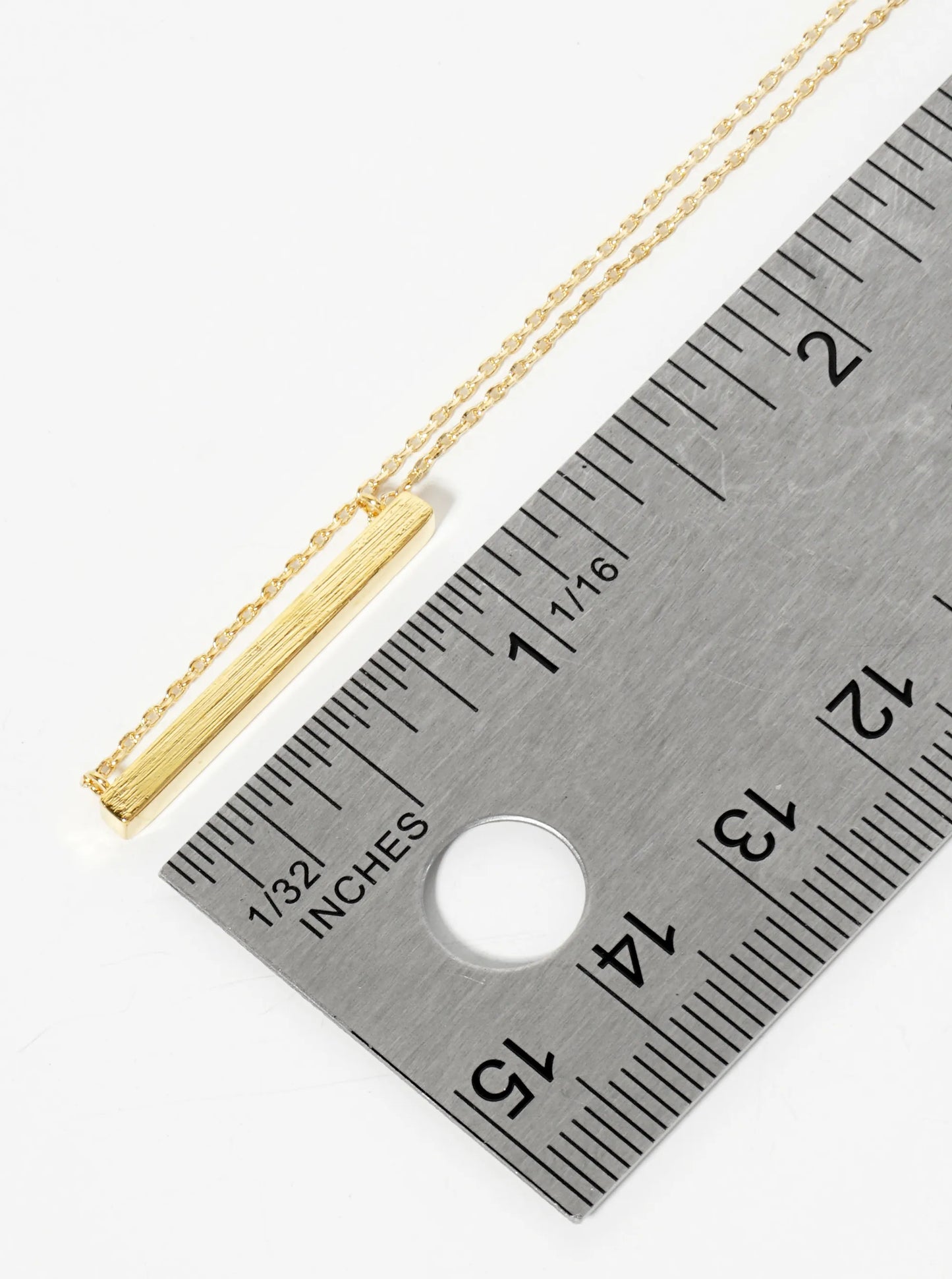 18K-Gold-Dipped Brushed Brass 1-inch Horizontal Bar Pendant Necklace
