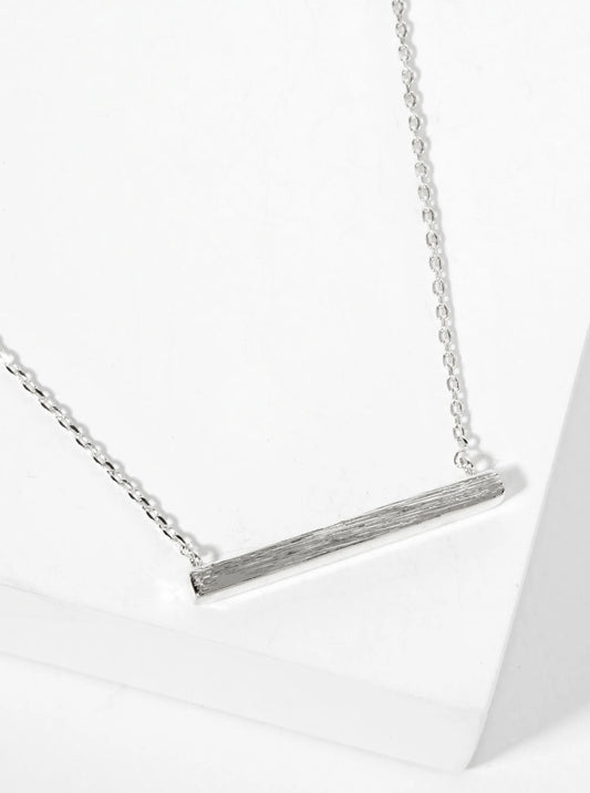 18K-Gold-Dipped Brushed Brass 1-inch Horizontal Bar Pendant Necklace