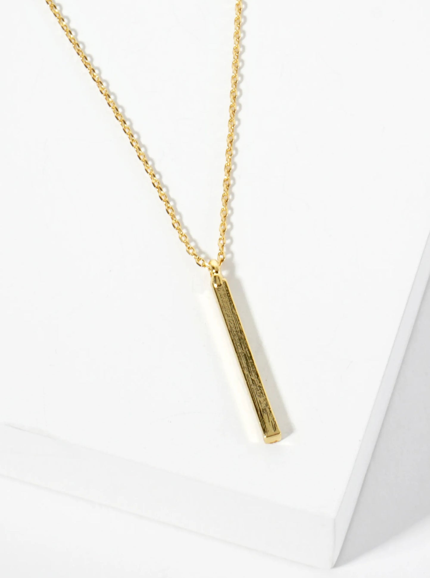 18K Gold Dipped Brushed Brass 1 Inch Vertical Bar Pendant Necklace