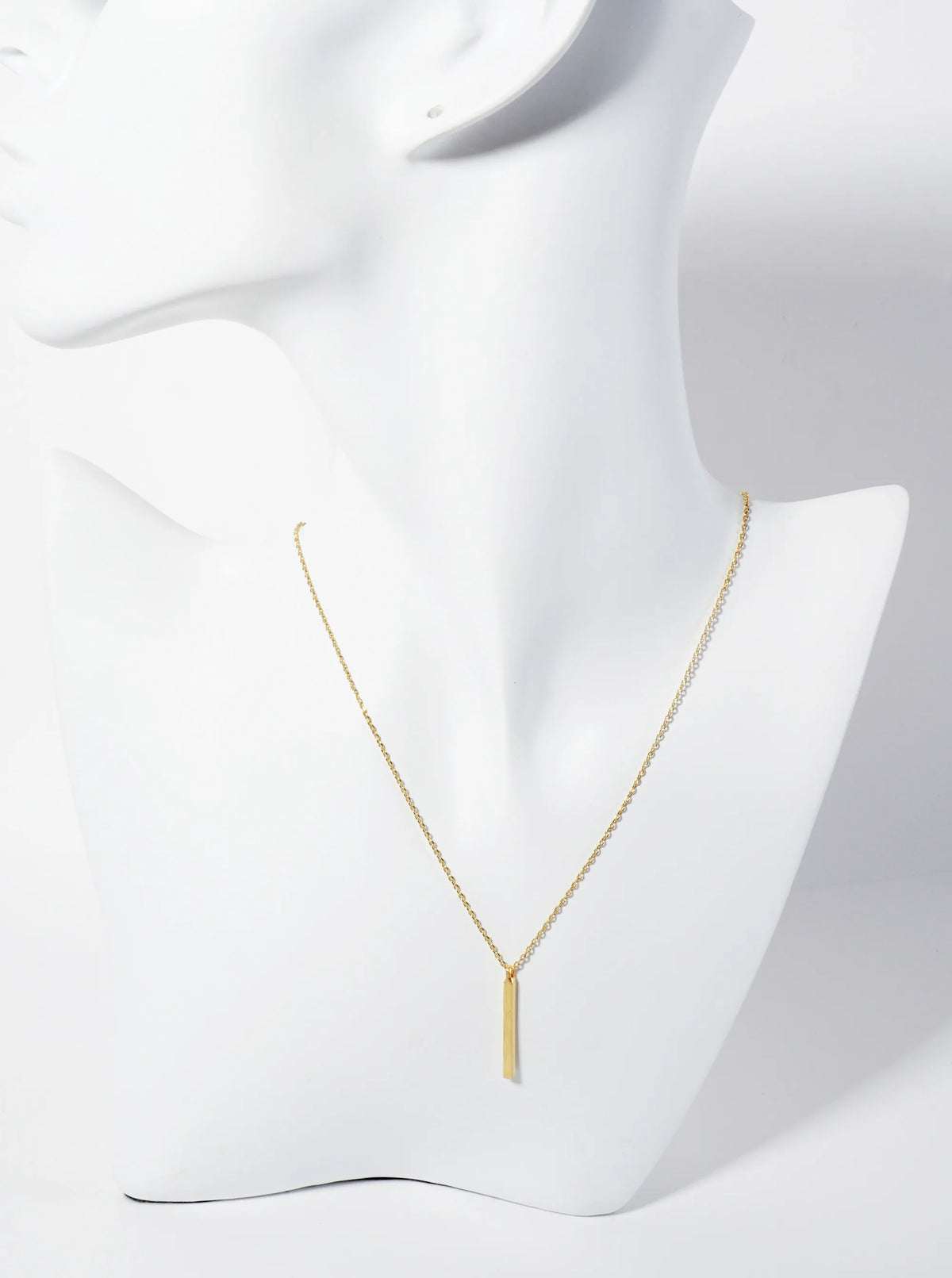 18K Gold Dipped Brushed Brass 1 Inch Vertical Bar Pendant Necklace