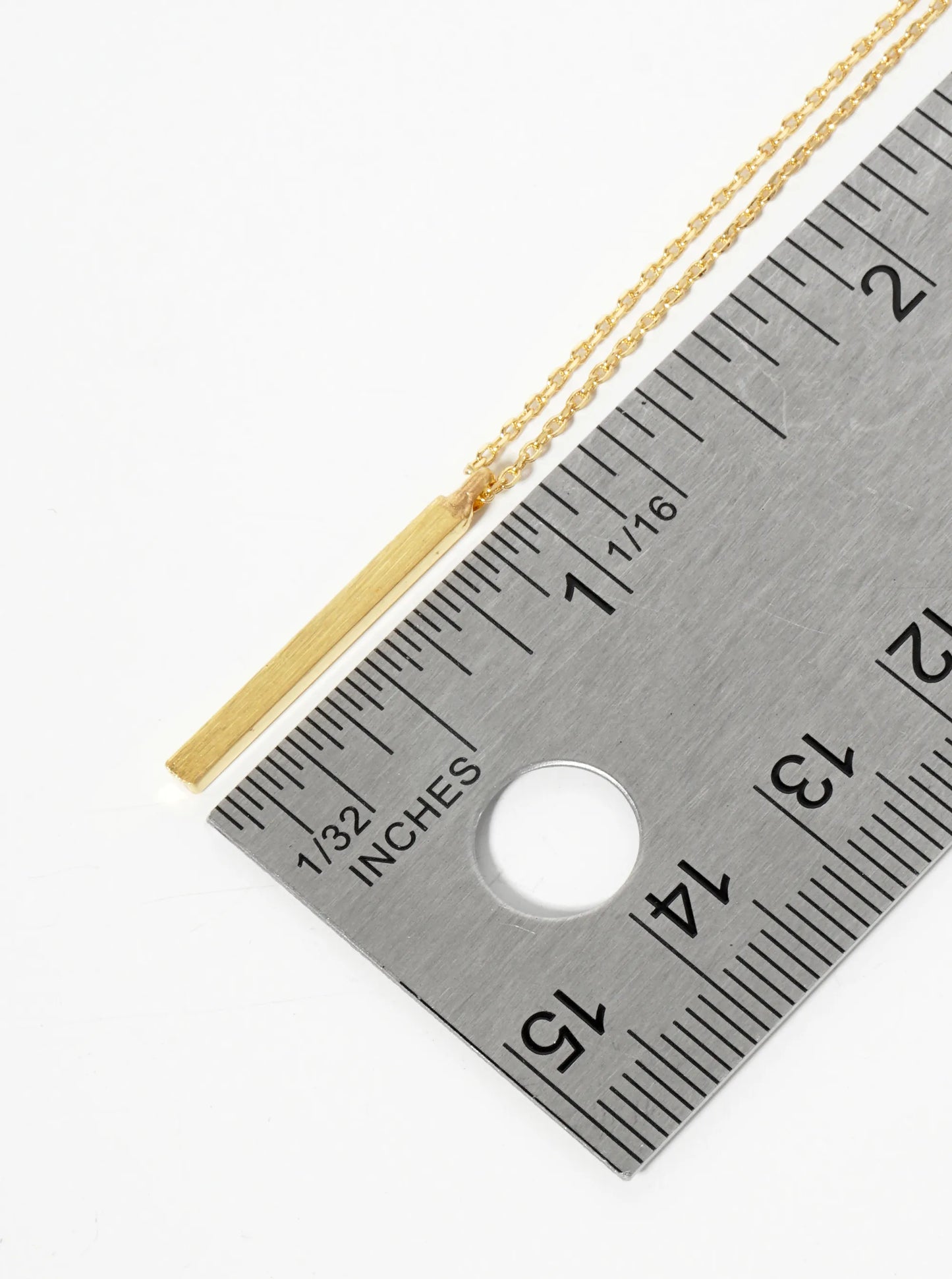 18K Gold Dipped Brushed Brass 1 Inch Vertical Bar Pendant Necklace