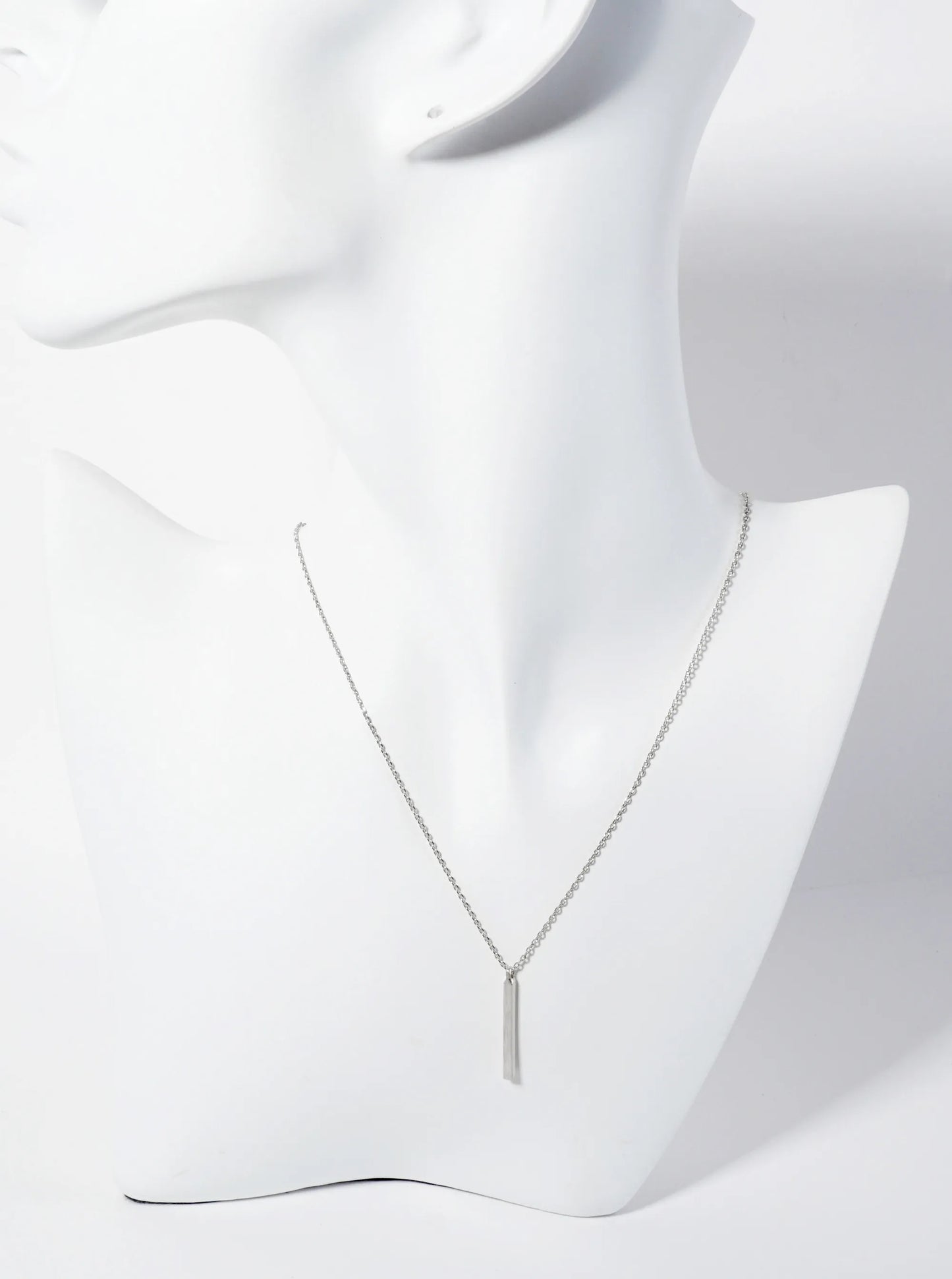 18K Gold Dipped Brushed Brass 1 Inch Vertical Bar Pendant Necklace