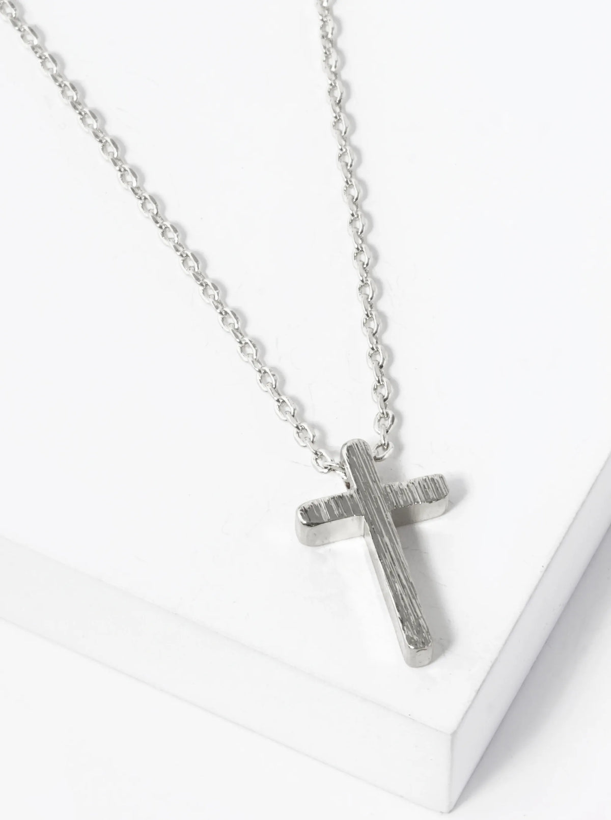 18K Gold Dipped Brushed Brass 13mm Cross Pendant Necklace