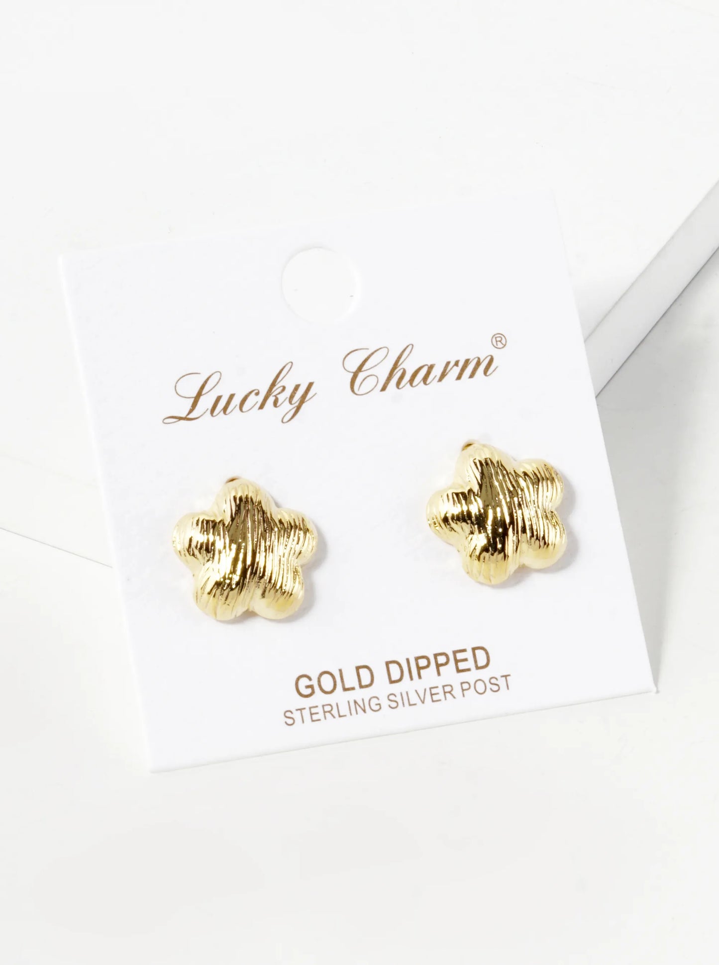 18K Gold Dipped Brushed Brass 13mm Puffy Flower Stud Earrings