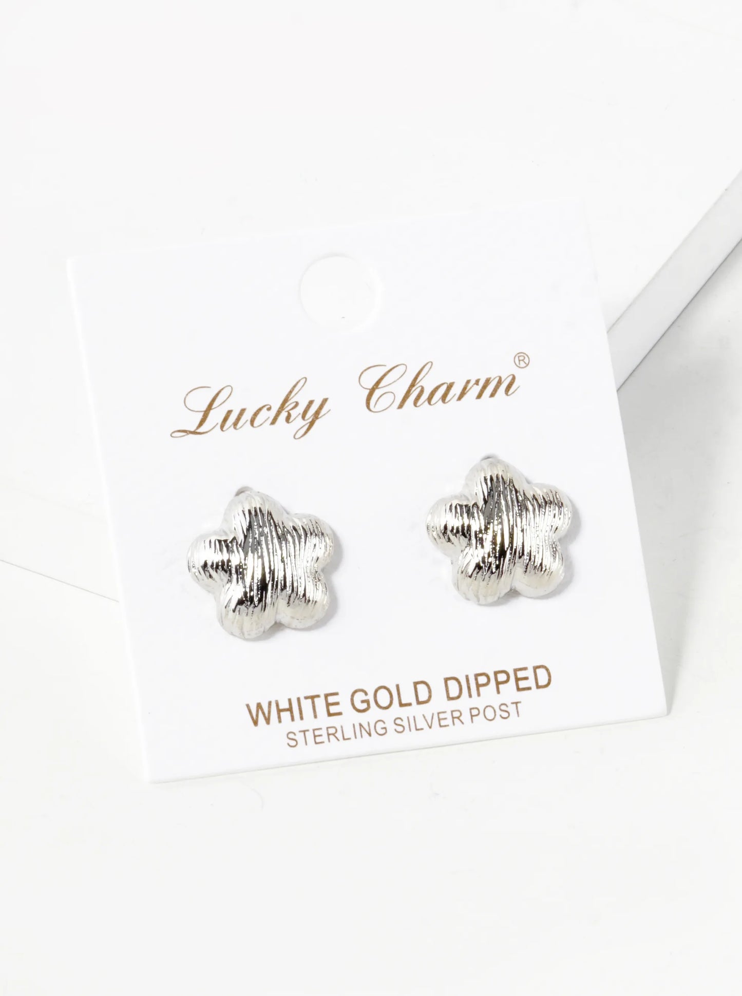 18K Gold Dipped Brushed Brass 13mm Puffy Flower Stud Earrings
