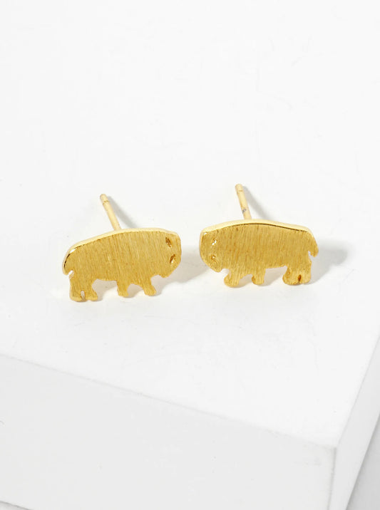 18K Gold Dipped Brushed Brass Buffalo Stud Earrings