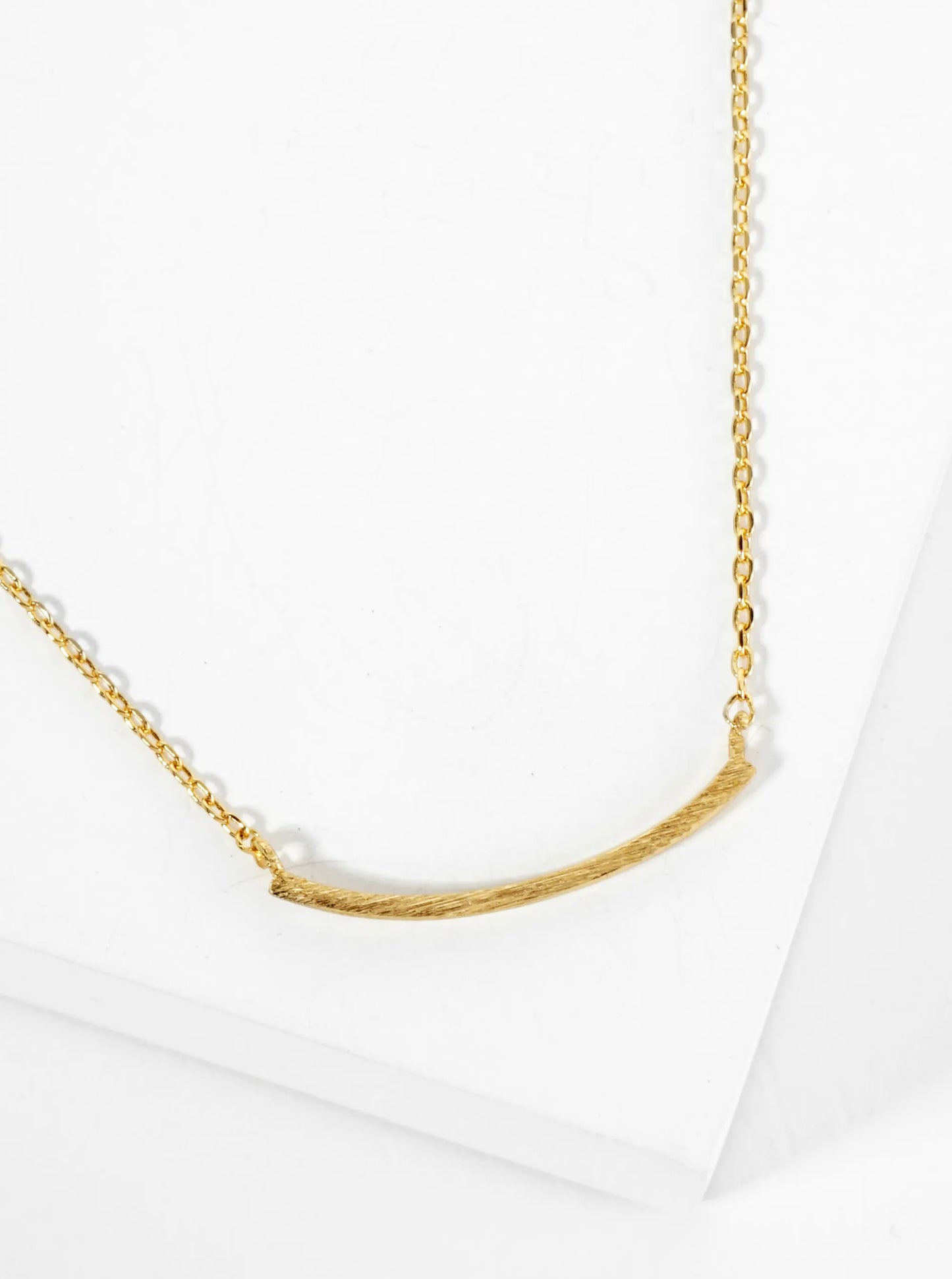 18K Gold Dipped Brushed Brass Curved Bar Pendant Necklace