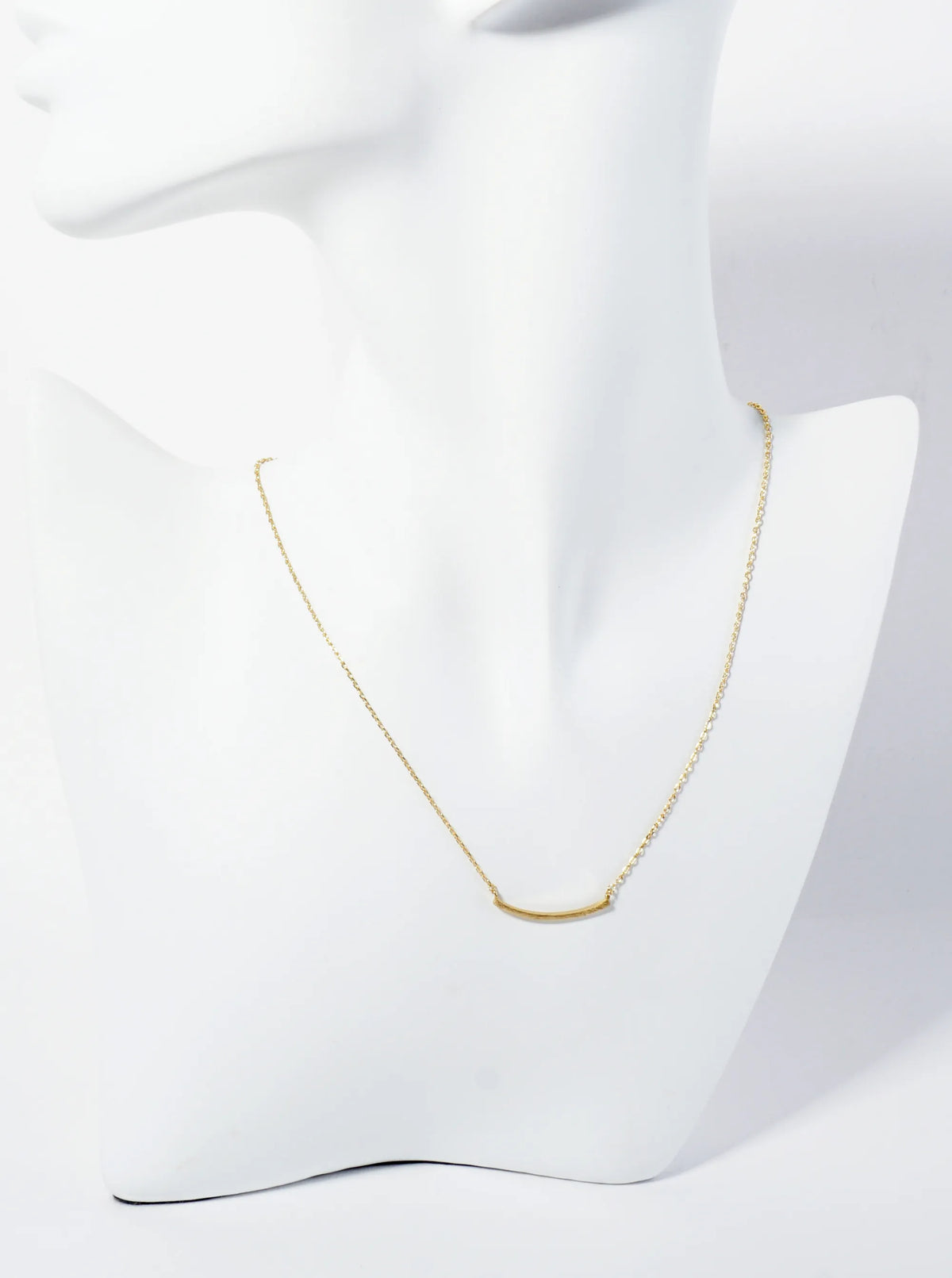 18K Gold Dipped Brushed Brass Curved Bar Pendant Necklace