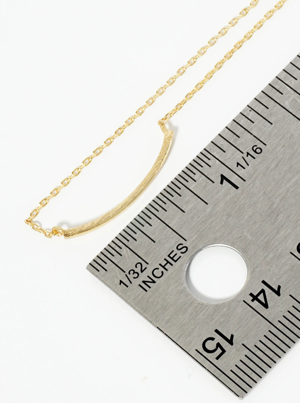 18K Gold Dipped Brushed Brass Curved Bar Pendant Necklace