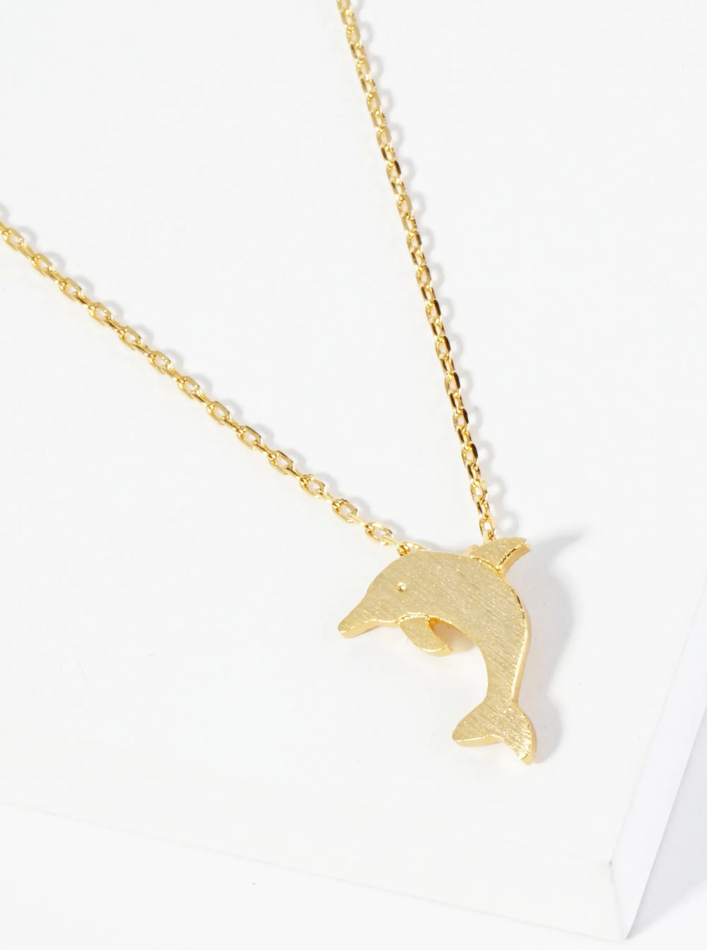 18K Gold Dipped Brushed Brass Dolphin Pendant Necklace