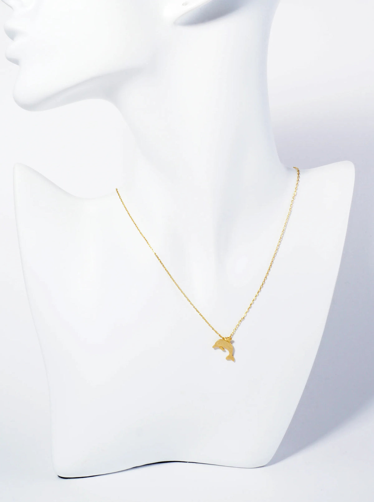 18K Gold Dipped Brushed Brass Dolphin Pendant Necklace