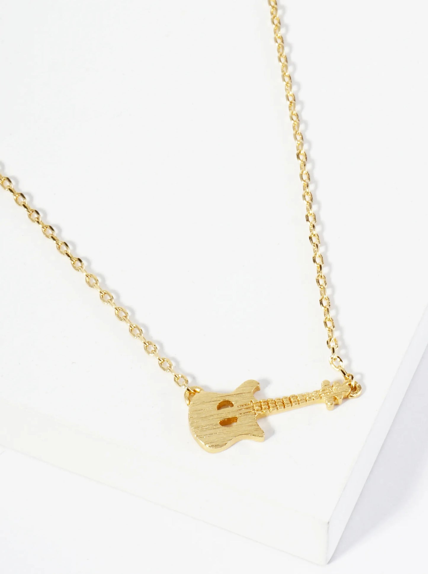 18K Gold Dipped Brushed Brass Electric Guitar Pendant Necklace