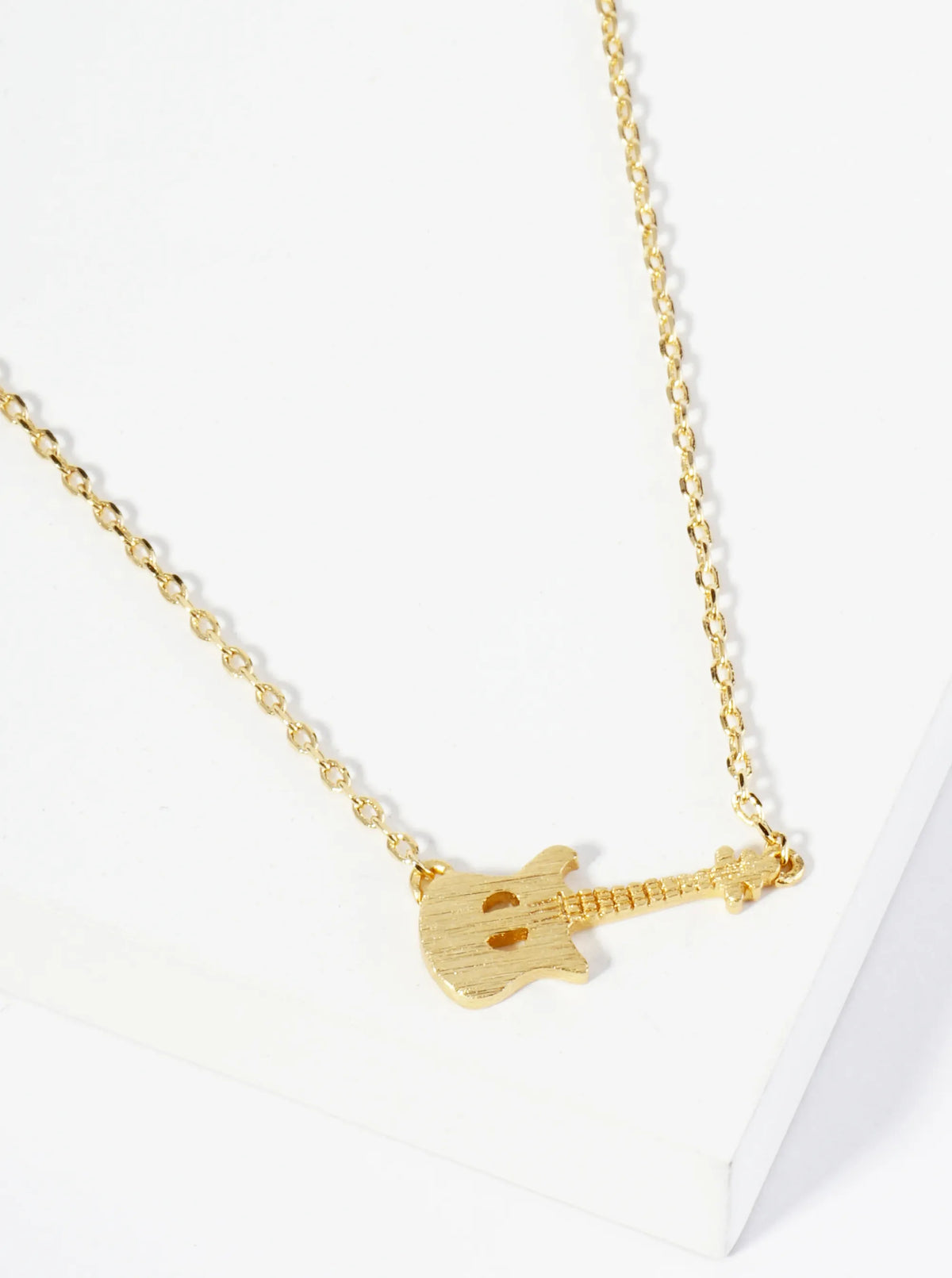 18K Gold Dipped Brushed Brass Electric Guitar Pendant Necklace