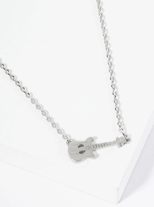 18K Gold Dipped Brushed Brass Electric Guitar Pendant Necklace