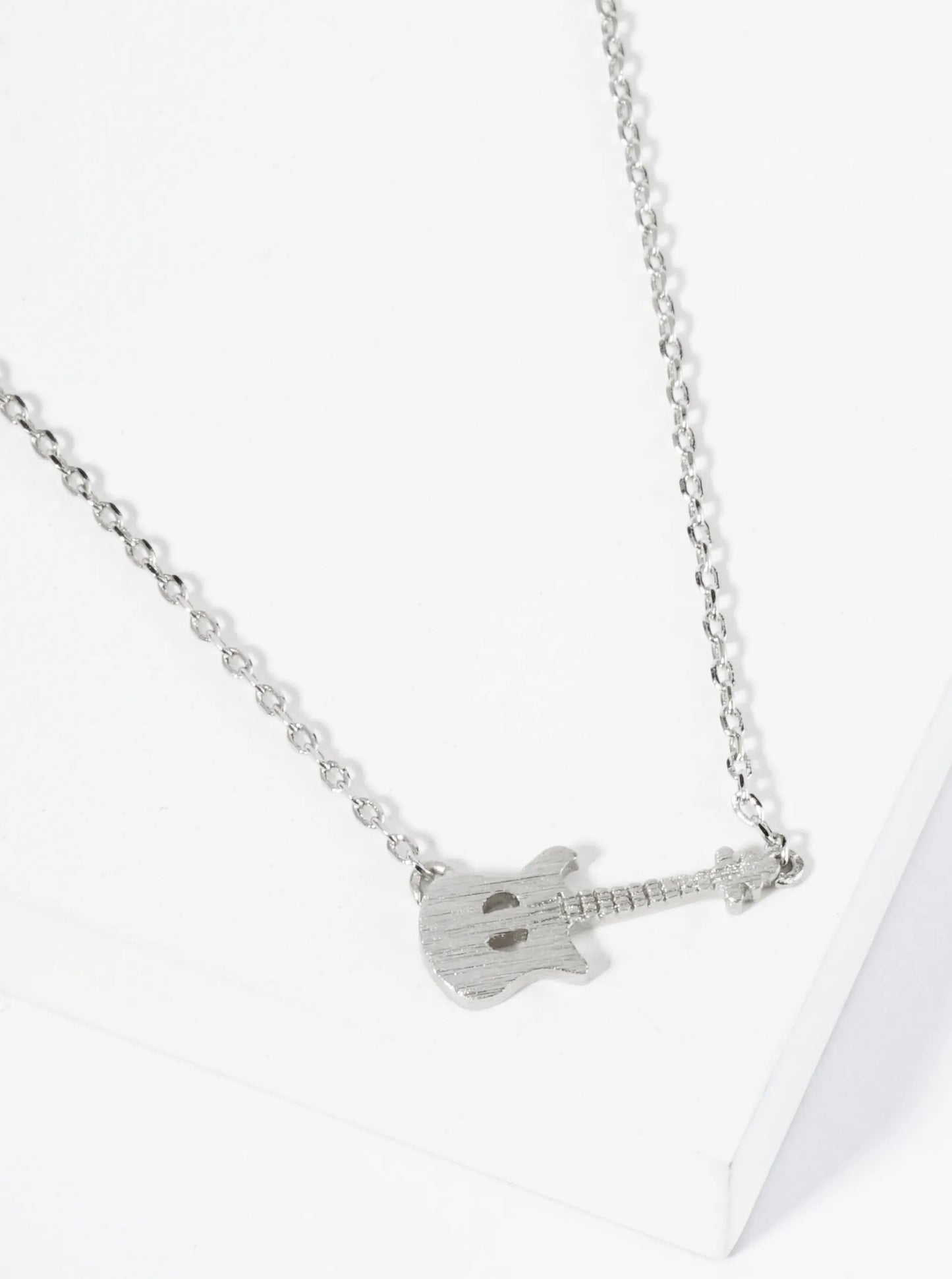 18K Gold Dipped Brushed Brass Electric Guitar Pendant Necklace