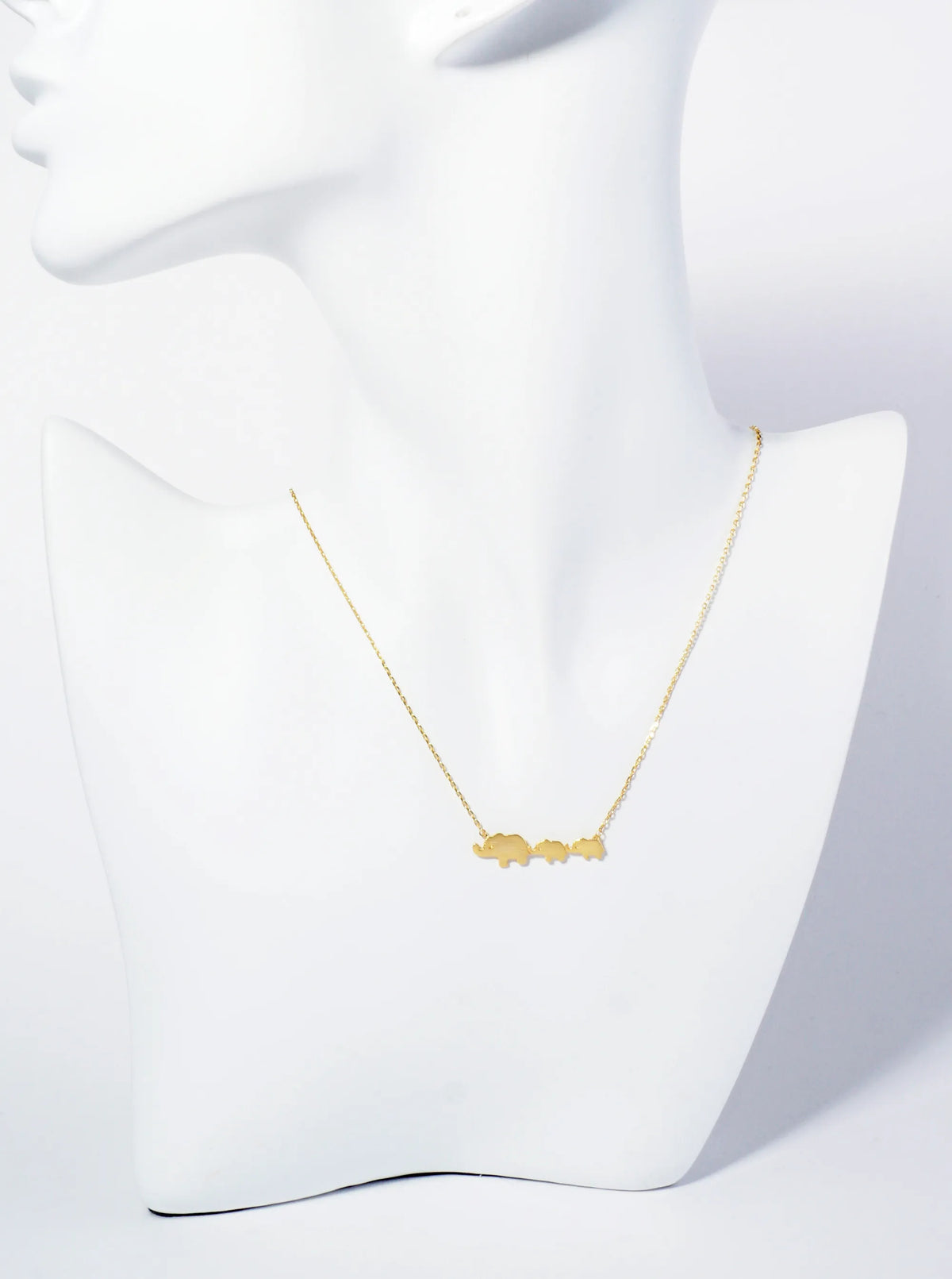 18K Gold Dipped Brushed Brass Elephant Family Pendant Necklace