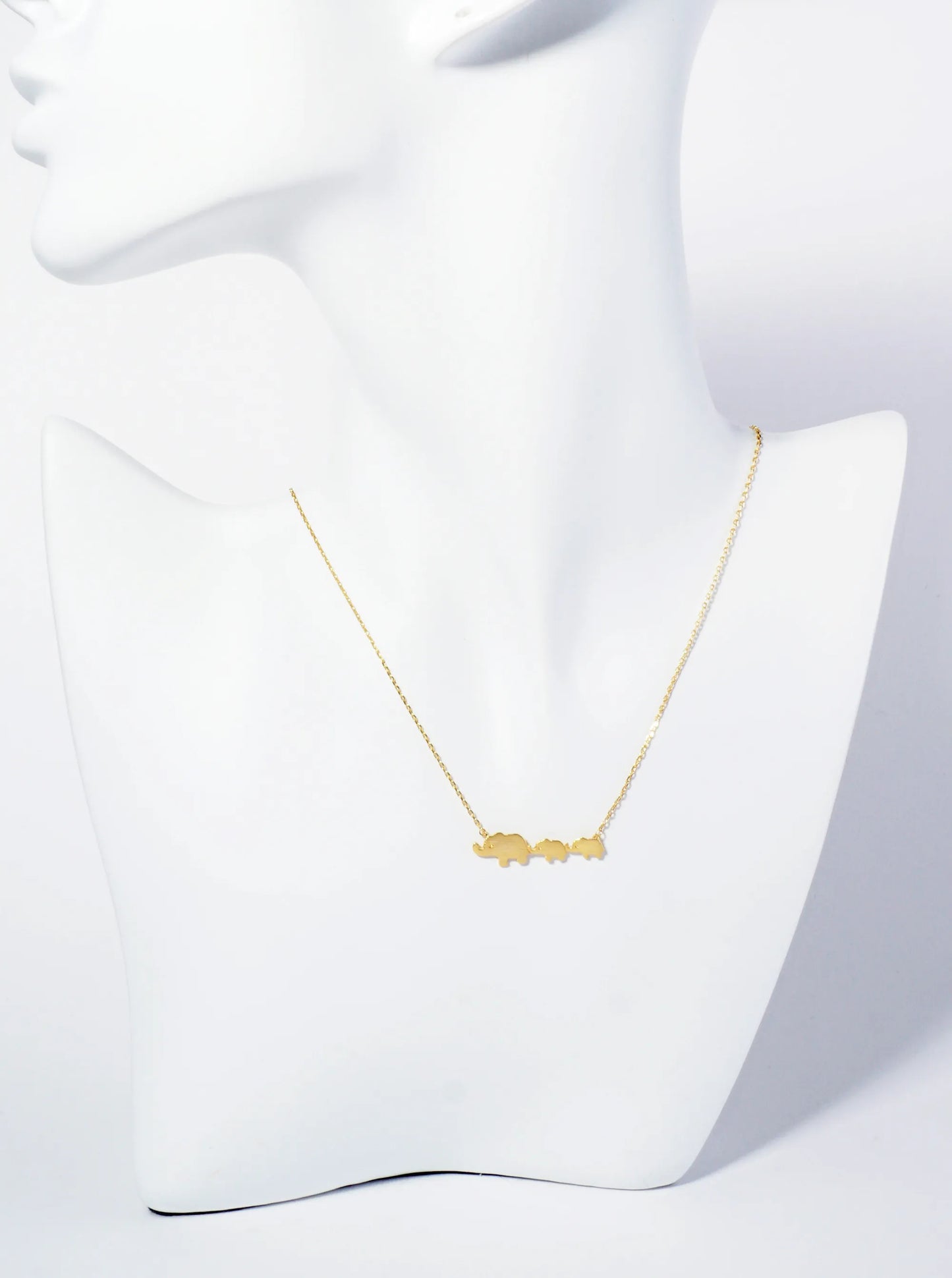 18K Gold Dipped Brushed Brass Elephant Family Pendant Necklace