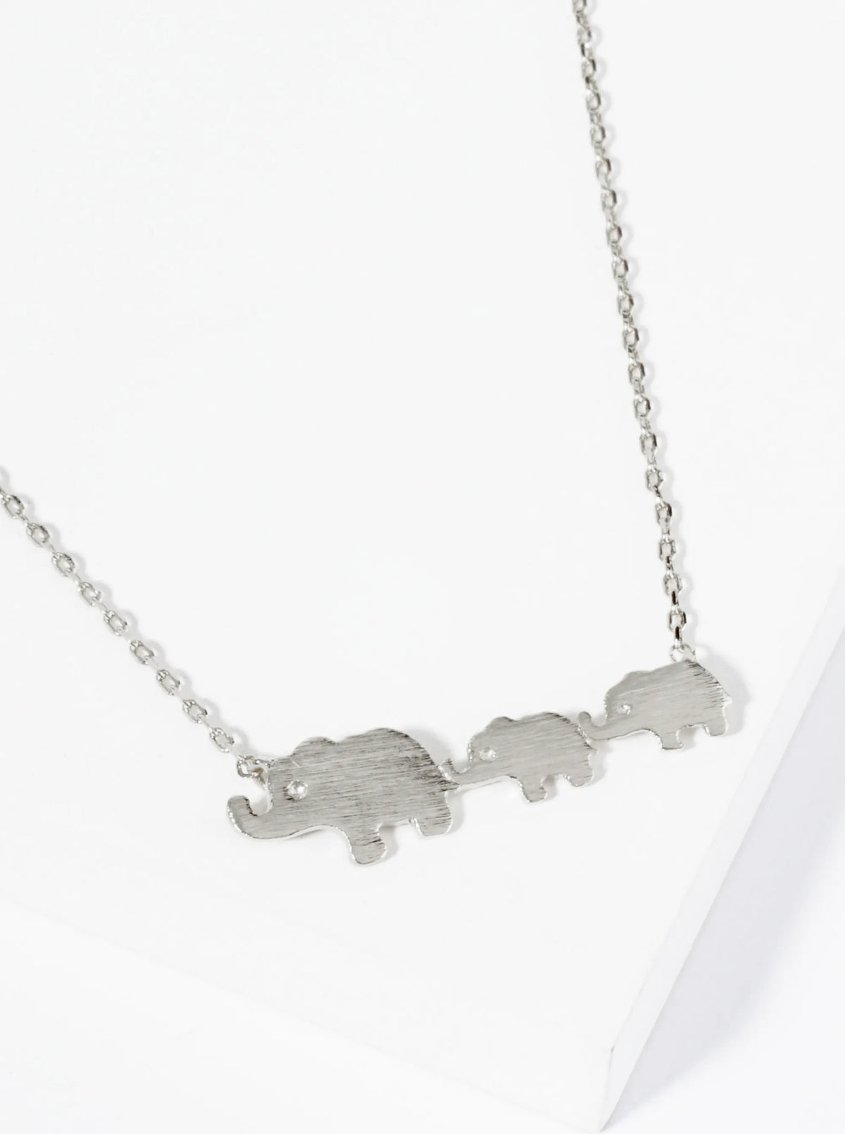 18K Gold Dipped Brushed Brass Elephant Family Pendant Necklace