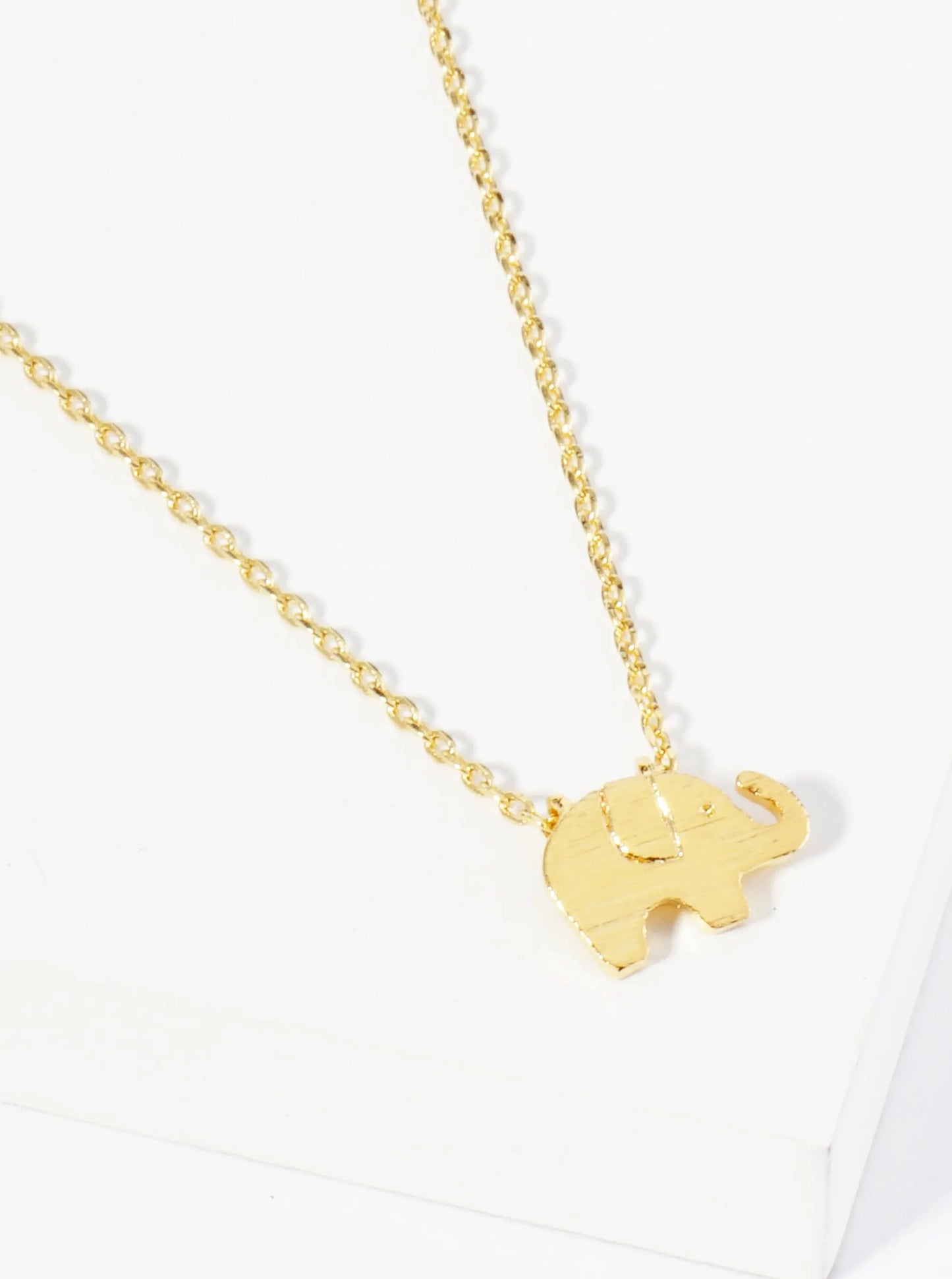 18K Gold Dipped Brushed Brass Elephant Pendant Necklace