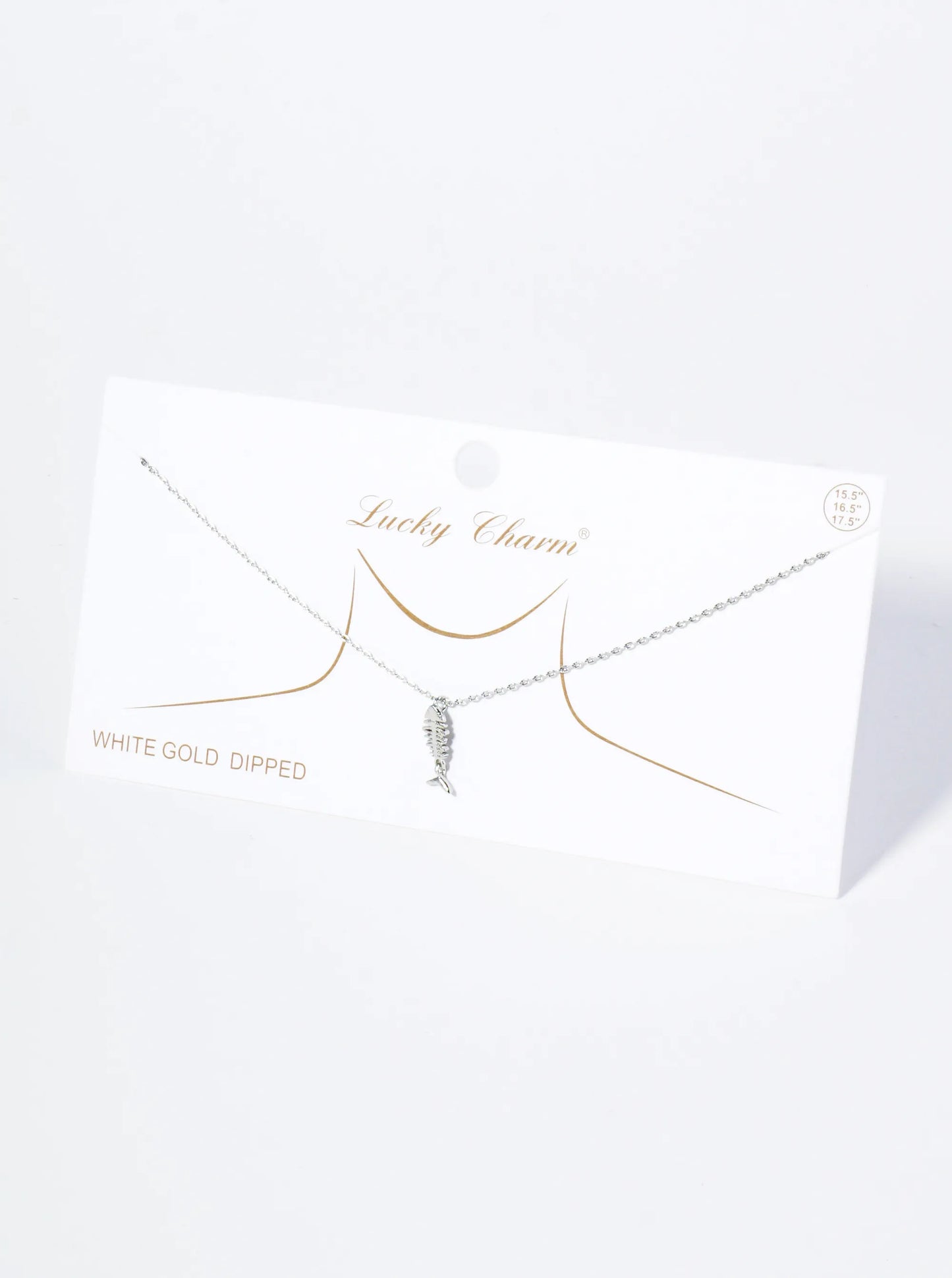 18K Gold Dipped Brushed Brass Fishbone Pendant Necklace