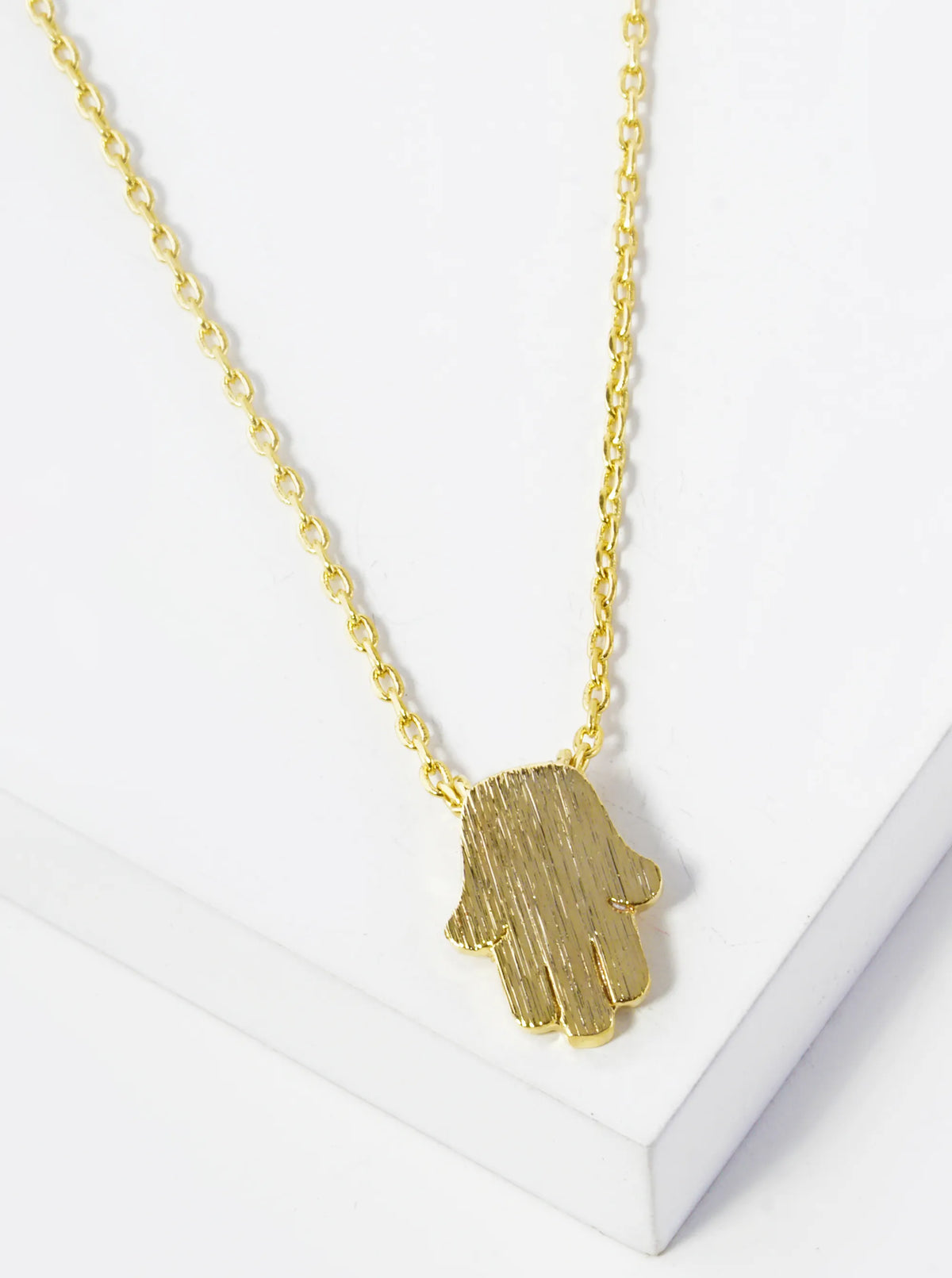 18K Gold Dipped Brushed Brass Hamsa Pendant Necklace