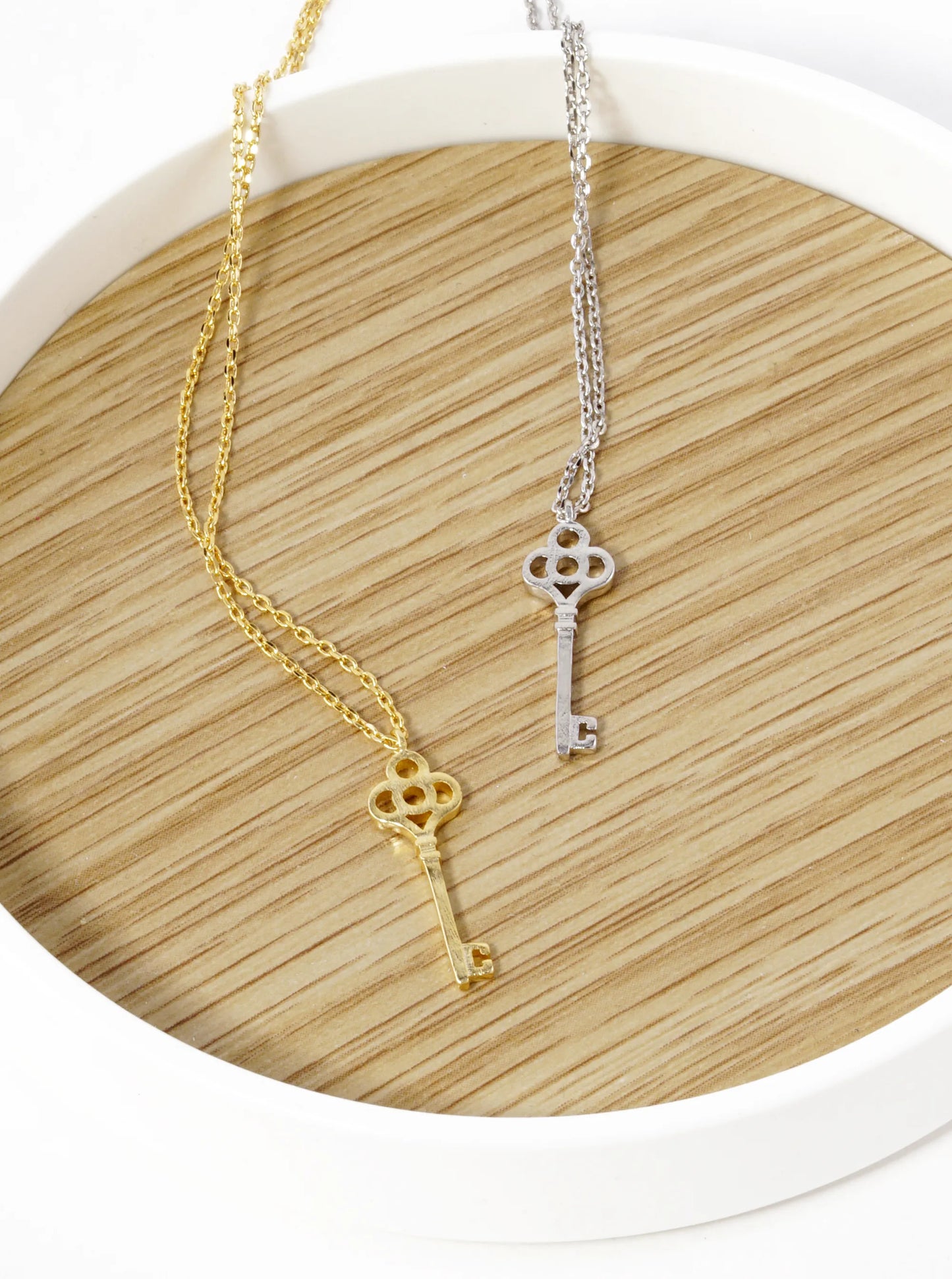 18K Gold Dipped Brushed Brass Key Pendant Necklace