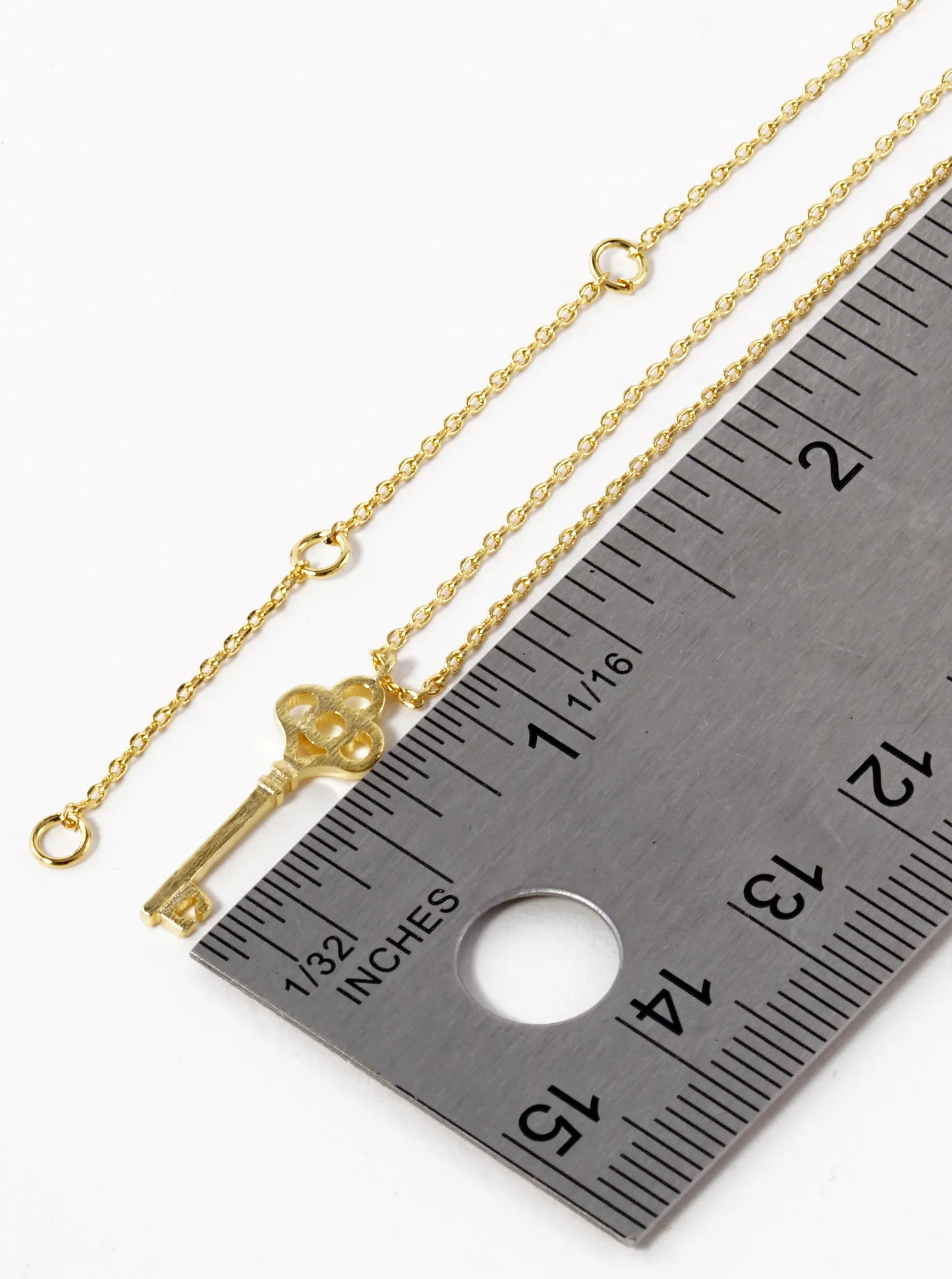 18K Gold Dipped Brushed Brass Key Pendant Necklace