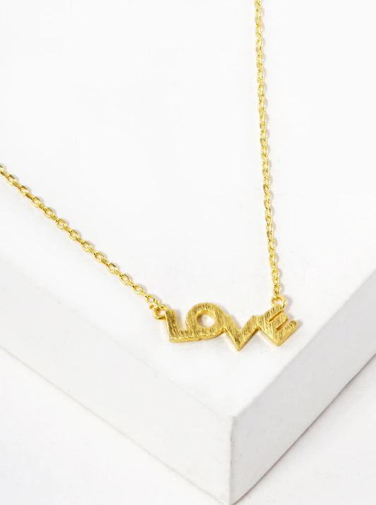 18K Gold Dipped Brushed Brass Love Pendant Necklace