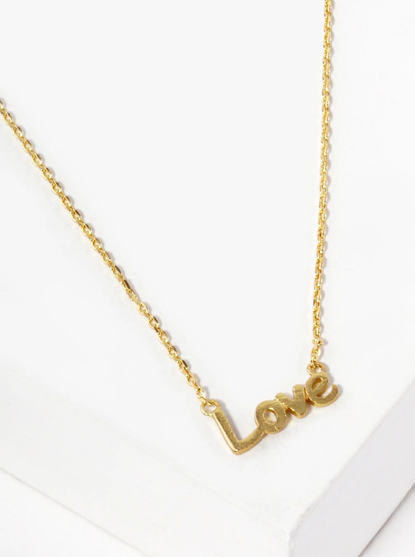 18K Gold Dipped Brushed Brass Love Pendant Necklace