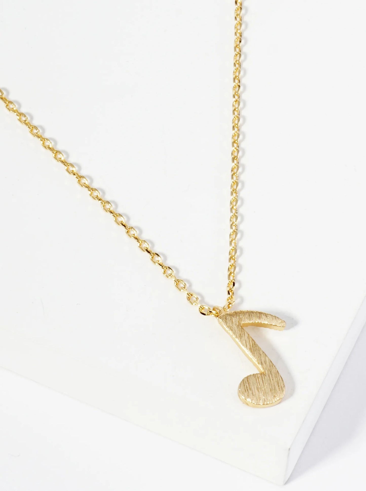 18K Gold Dipped Brushed Brass Musical Note Pendant Necklace
