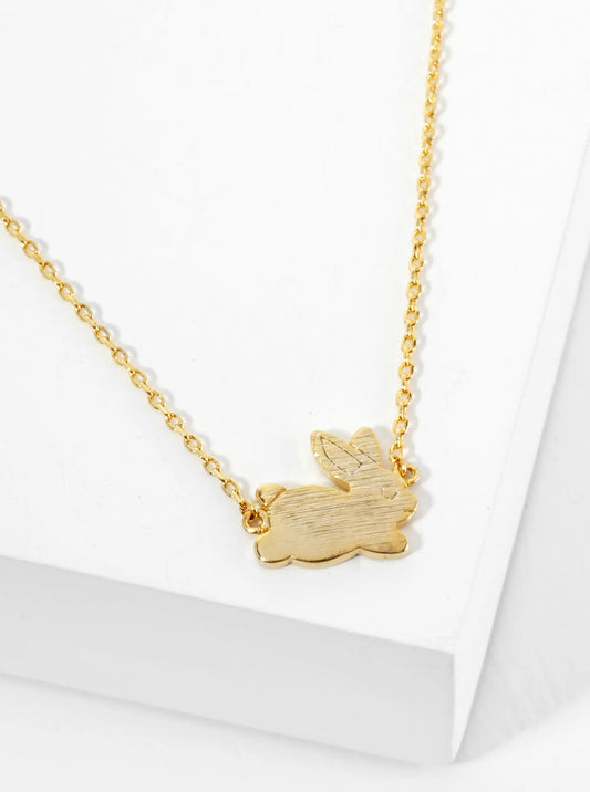 18K Gold Dipped Brushed Brass Rabbit Pendant Necklace