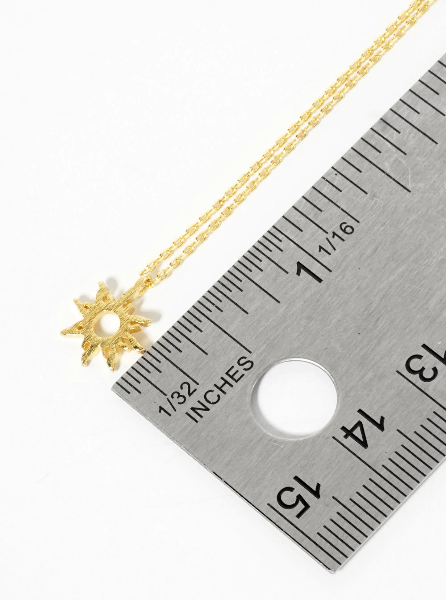 18K Gold Dipped Brushed Brass Sun Pendant Necklace