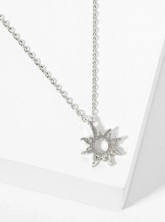 18K Gold Dipped Brushed Brass Sun Pendant Necklace