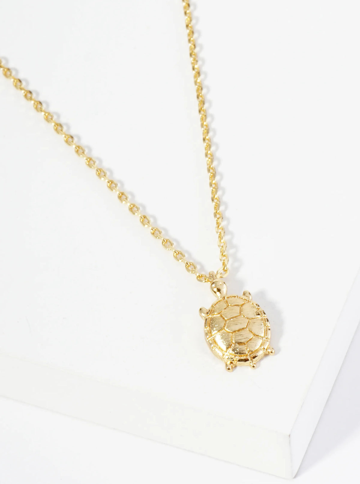 18K Gold Dipped Brushed Brass Turtle Pendant Necklace