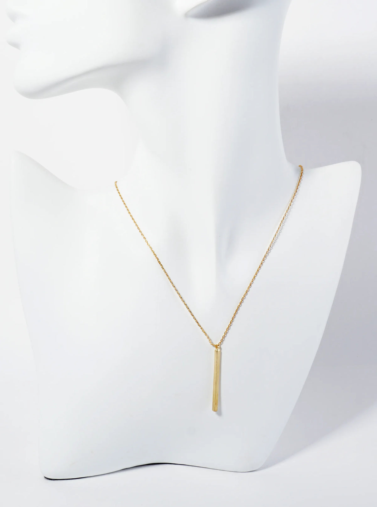 18K Gold Dipped Brushed Brass Vertical Bar Pendant Necklace