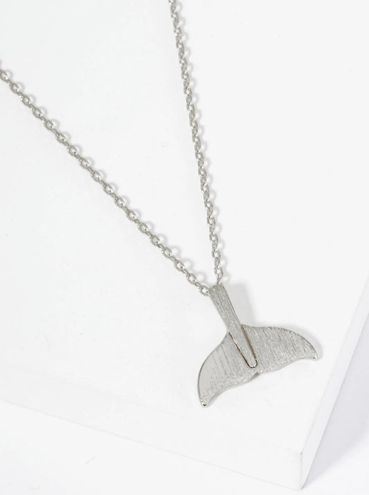 18K Gold Dipped Brushed Brass Whale Tail Pendant Necklace