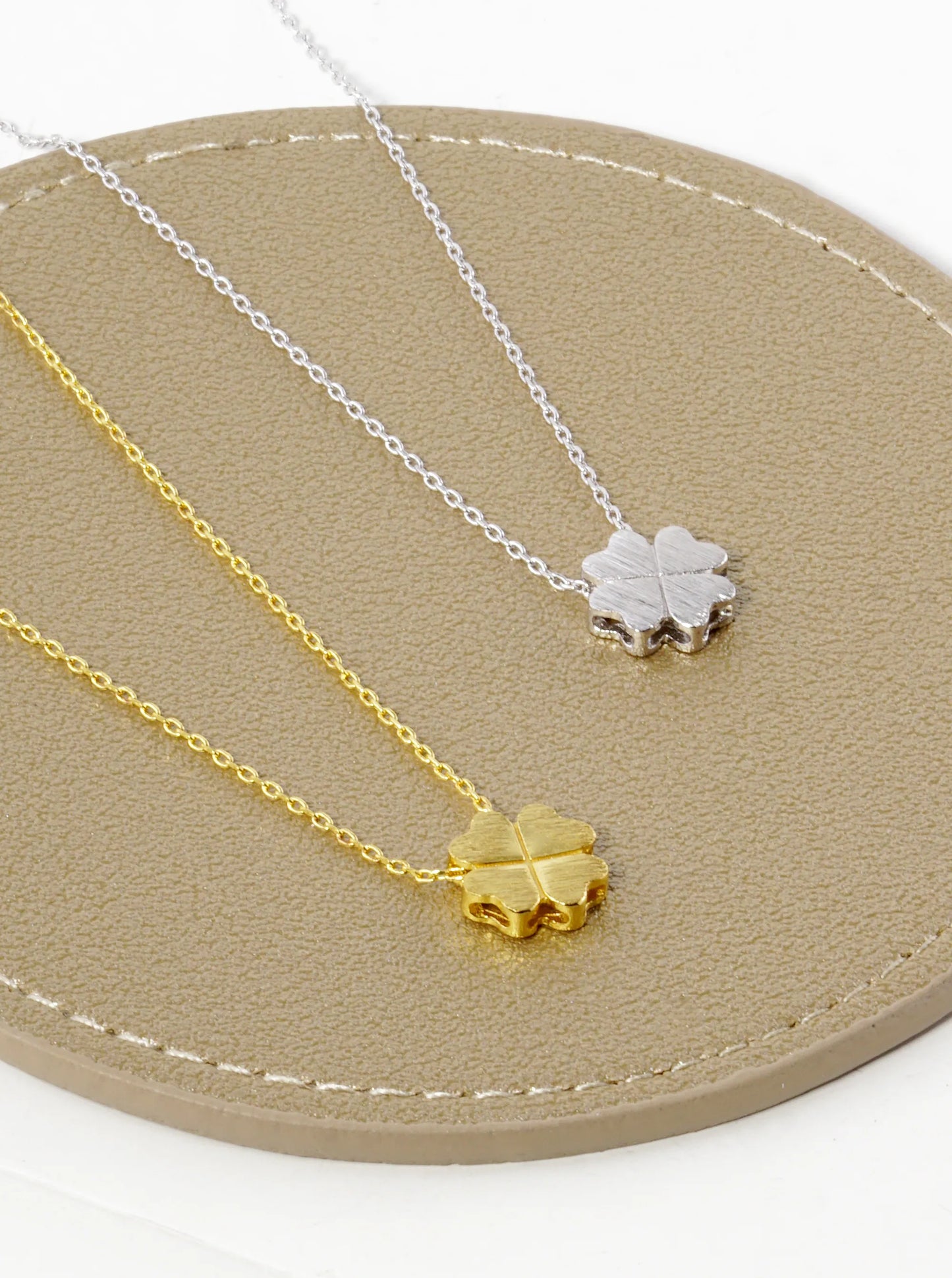 18K Gold Dipped Brushed Four-Leaf Clover Pendant Necklace