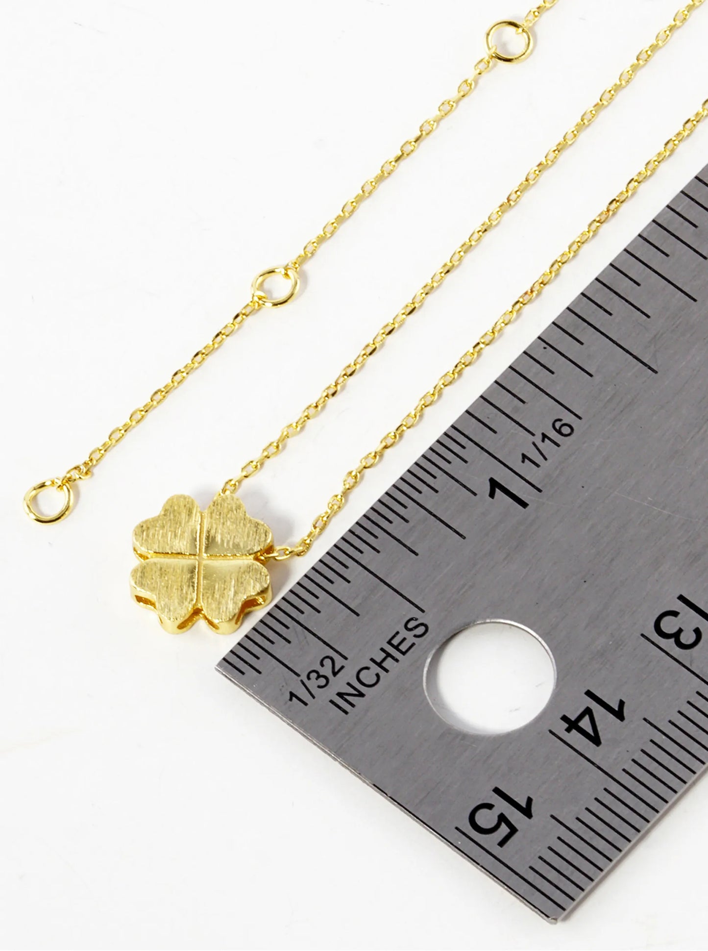 18K Gold Dipped Brushed Four-Leaf Clover Pendant Necklace