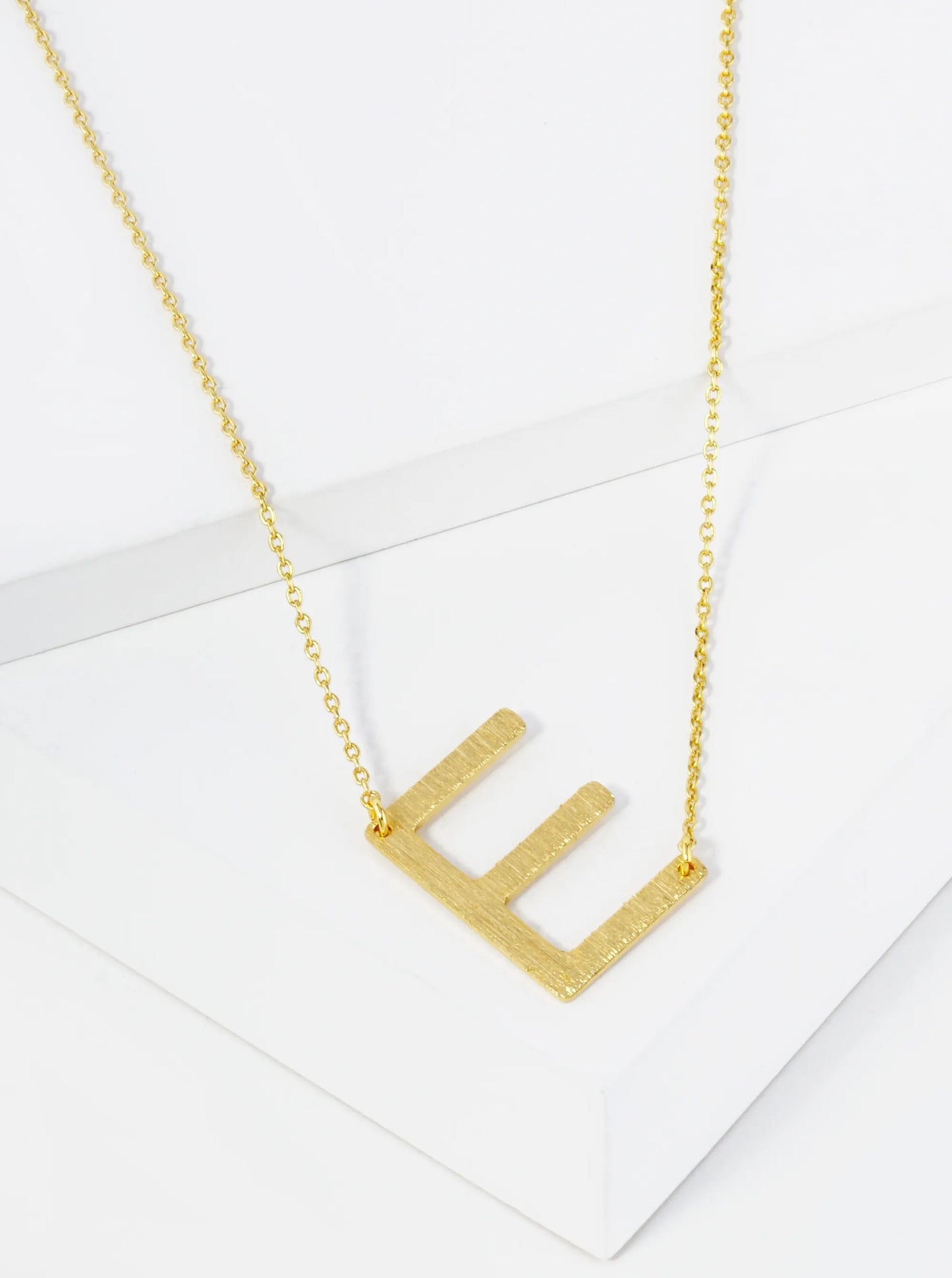 18K Gold Dipped Brushed Metal Initial Alphabet Letter Pendant Necklace