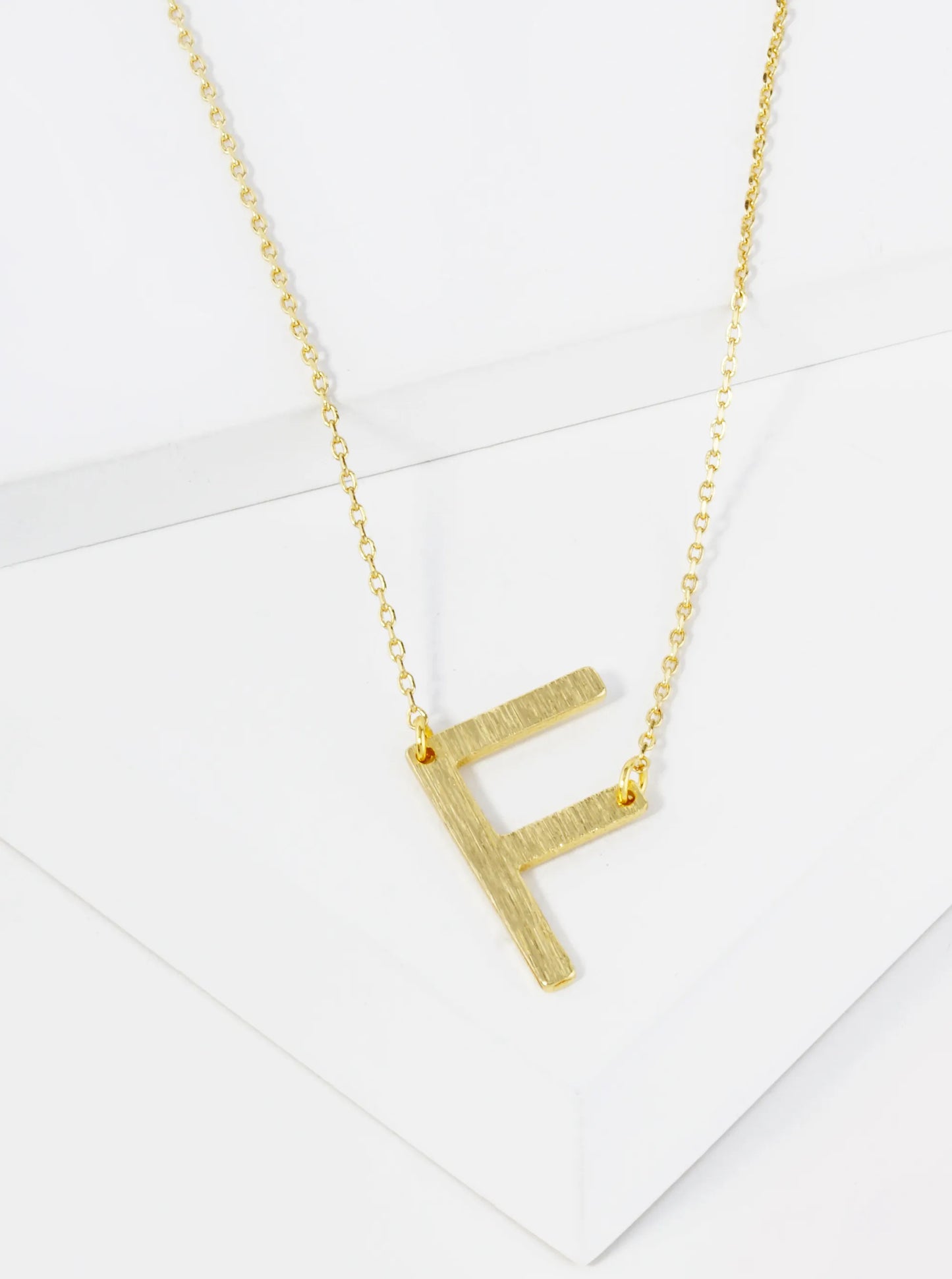 18K Gold Dipped Brushed Metal Initial Alphabet Letter Pendant Necklace