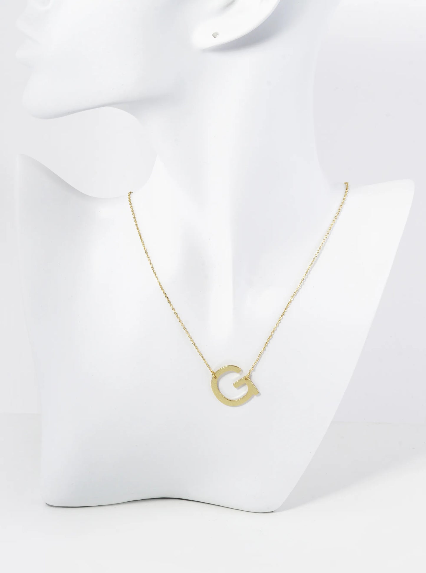 18K Gold Dipped Brushed Metal Initial Alphabet Letter Pendant Necklace