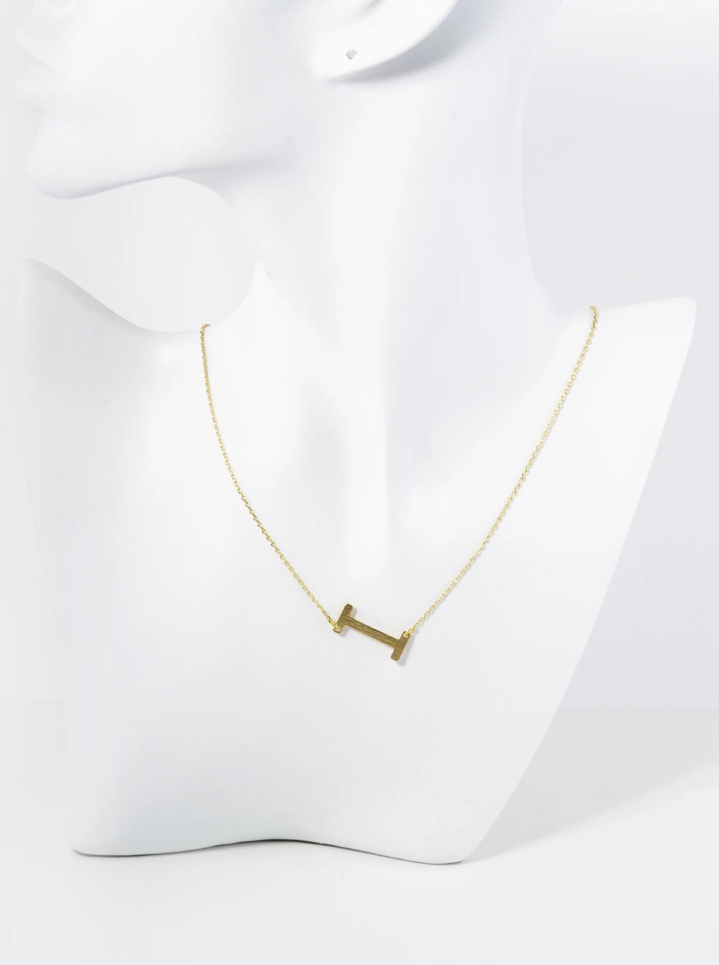 18K Gold Dipped Brushed Metal Initial Alphabet Letter Pendant Necklace