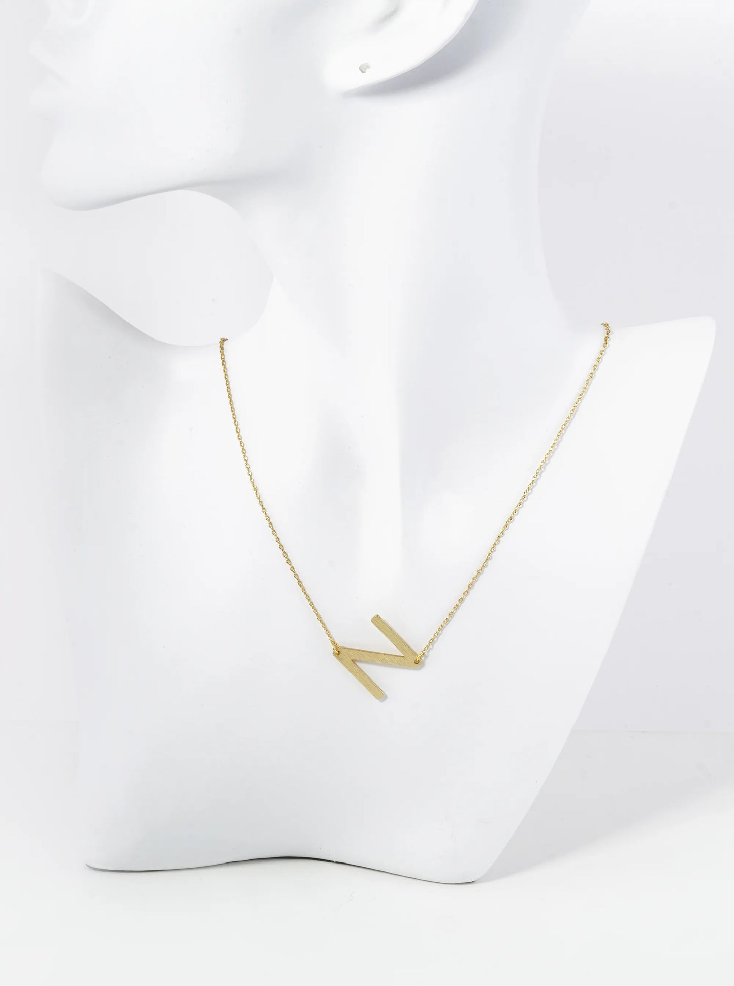 18K Gold Dipped Brushed Metal Initial Alphabet Letter Pendant Necklace