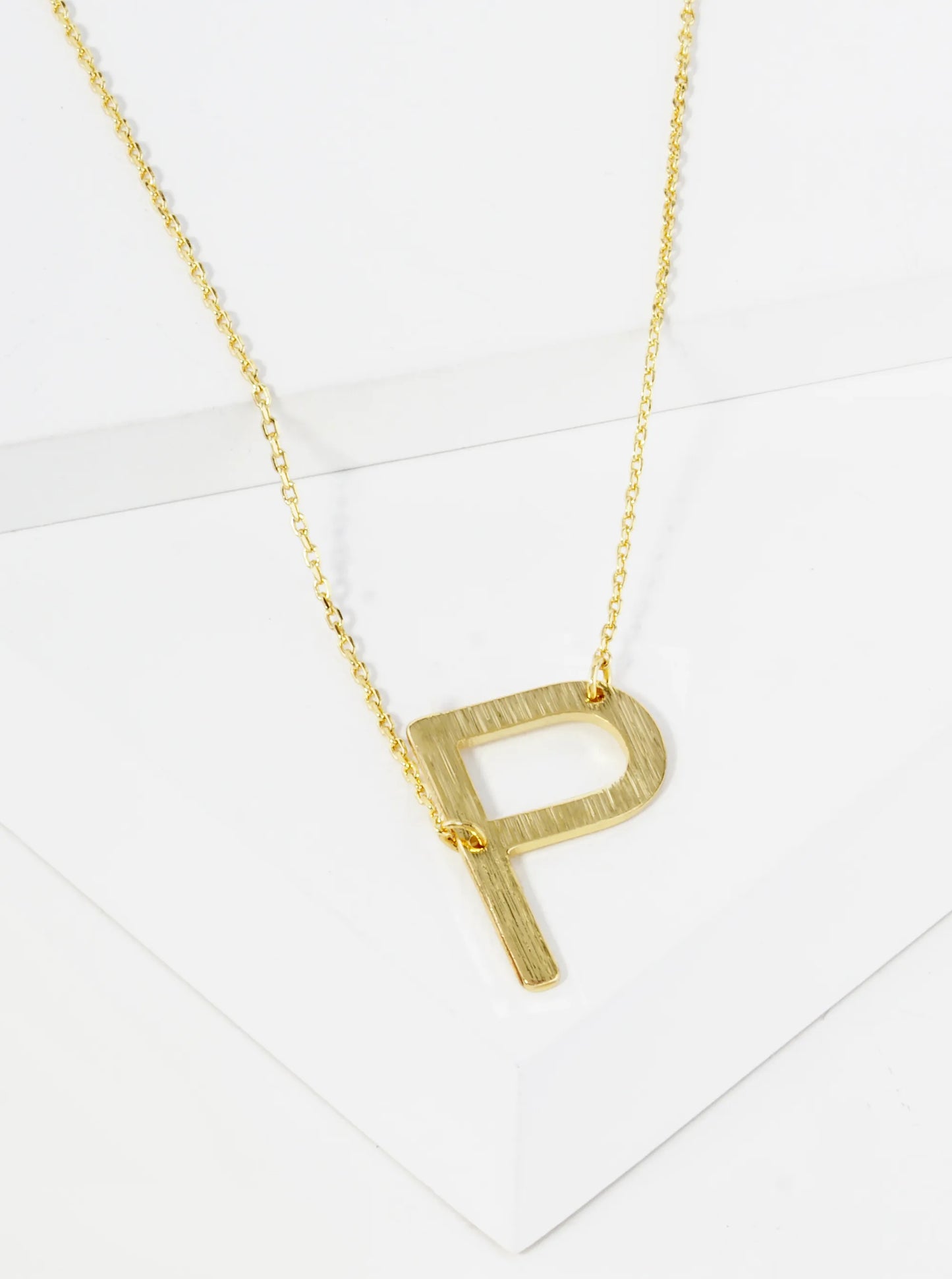 18K Gold Dipped Brushed Metal Initial Alphabet Letter Pendant Necklace