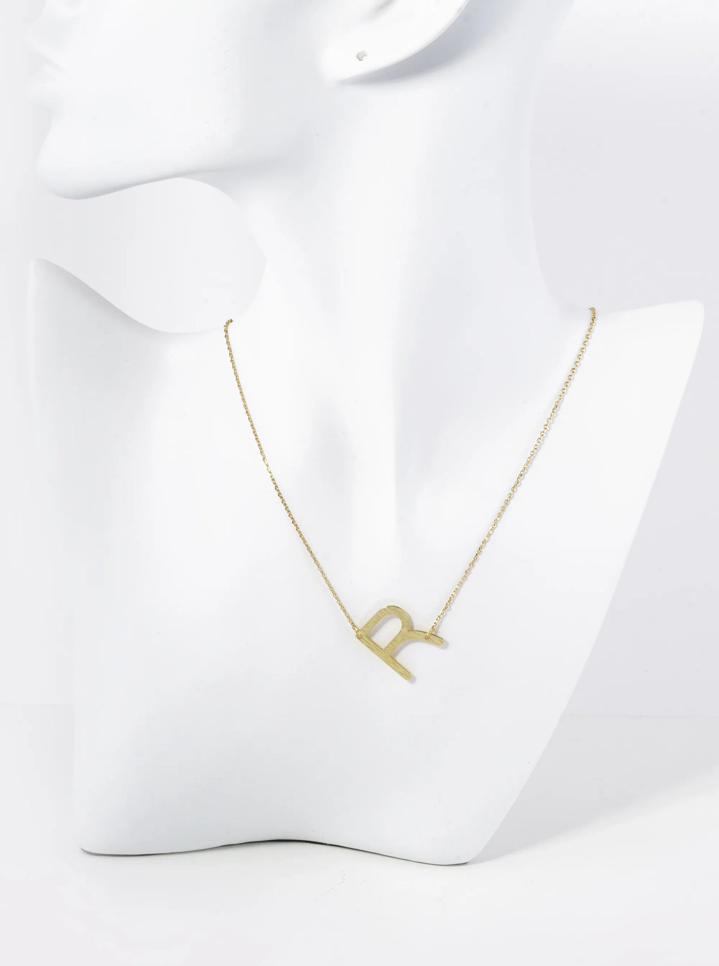 18K Gold Dipped Brushed Metal Initial Alphabet Letter Pendant Necklace