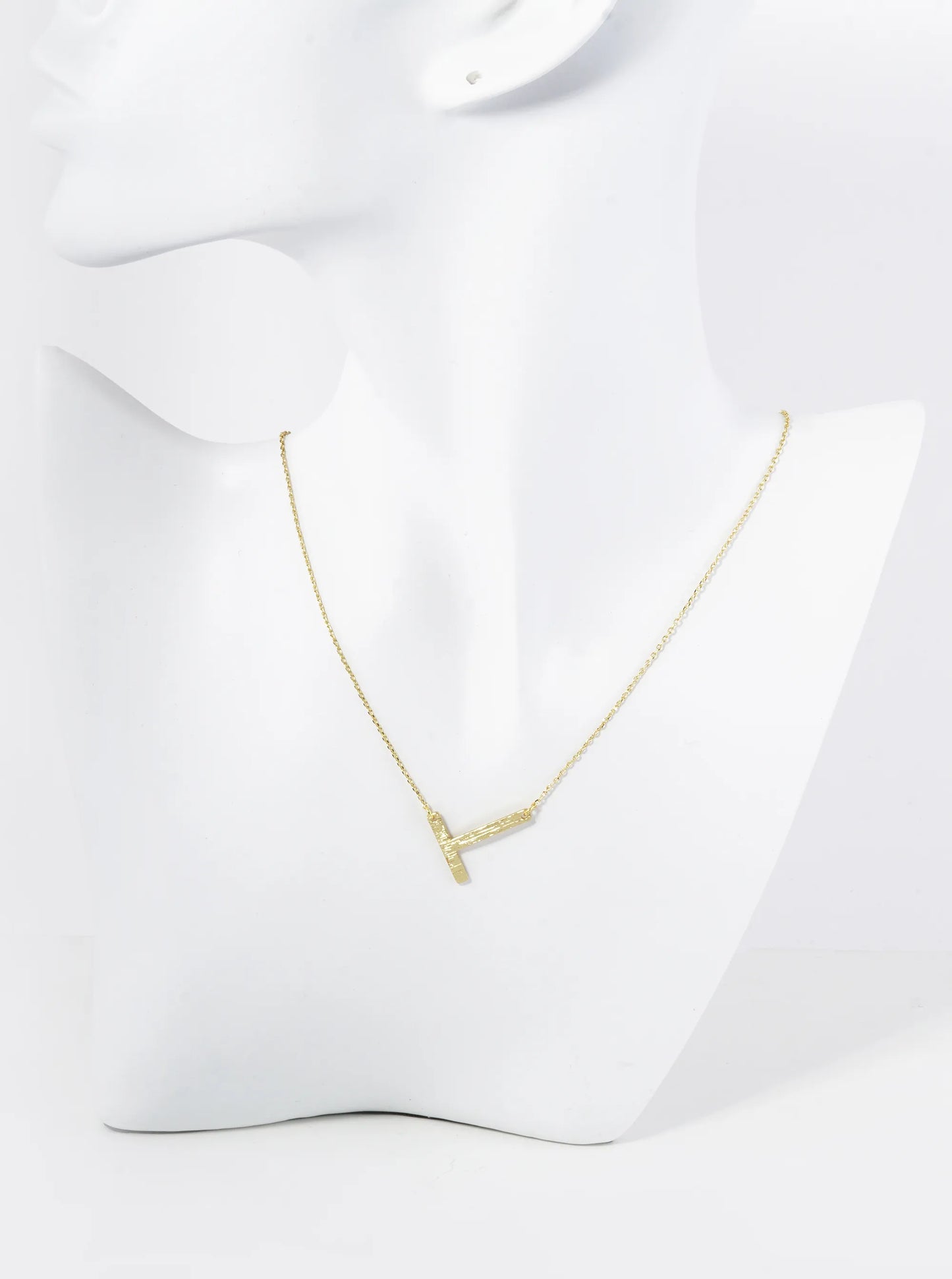 18K Gold Dipped Brushed Metal Initial Alphabet Letter Pendant Necklace