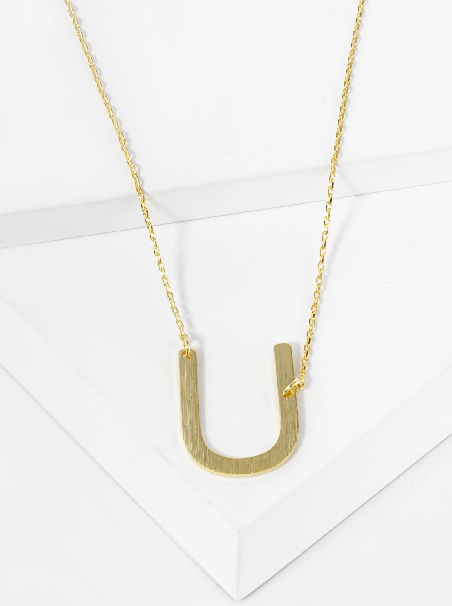 18K Gold Dipped Brushed Metal Initial Alphabet Letter Pendant Necklace