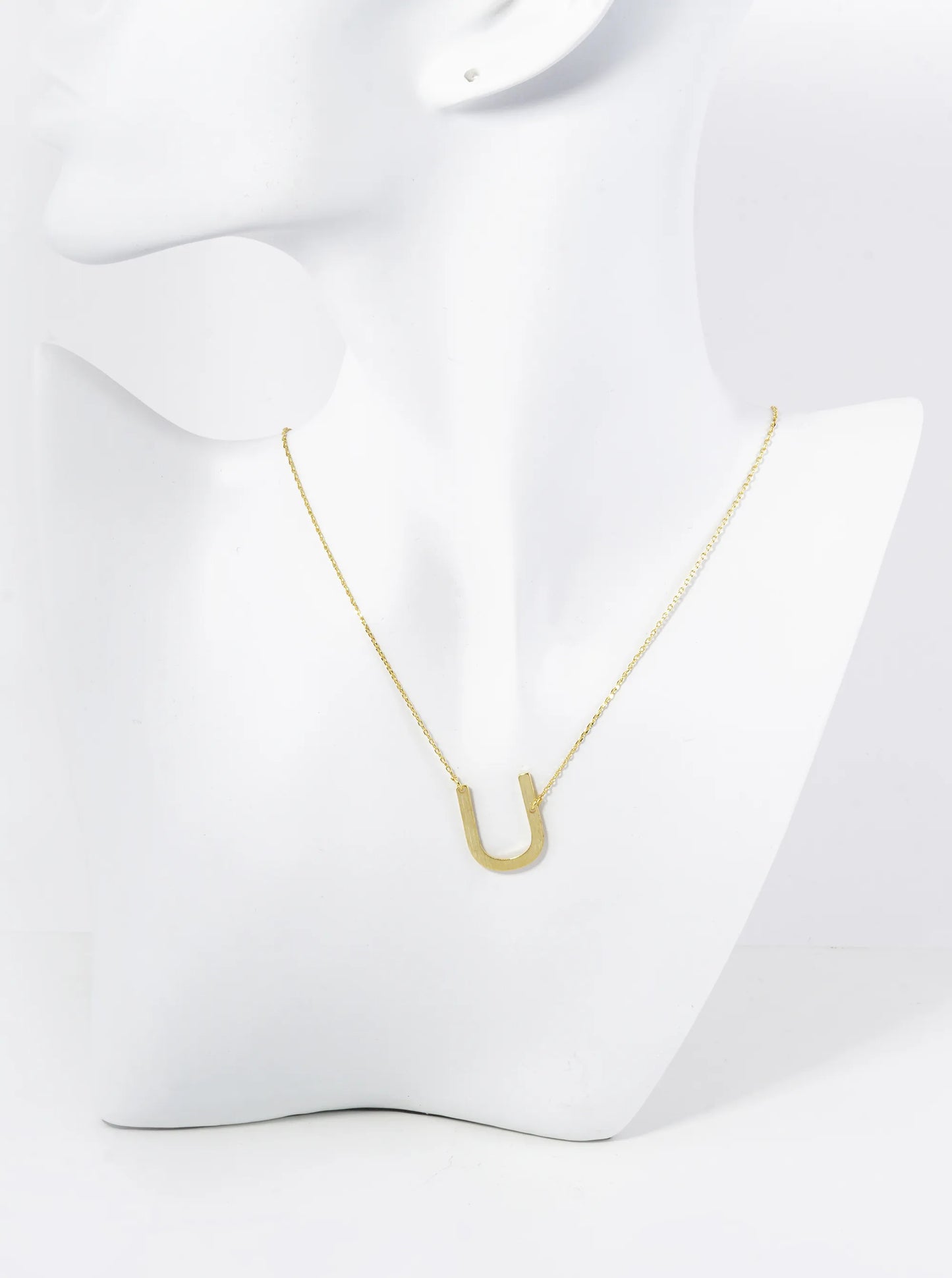 18K Gold Dipped Brushed Metal Initial Alphabet Letter Pendant Necklace