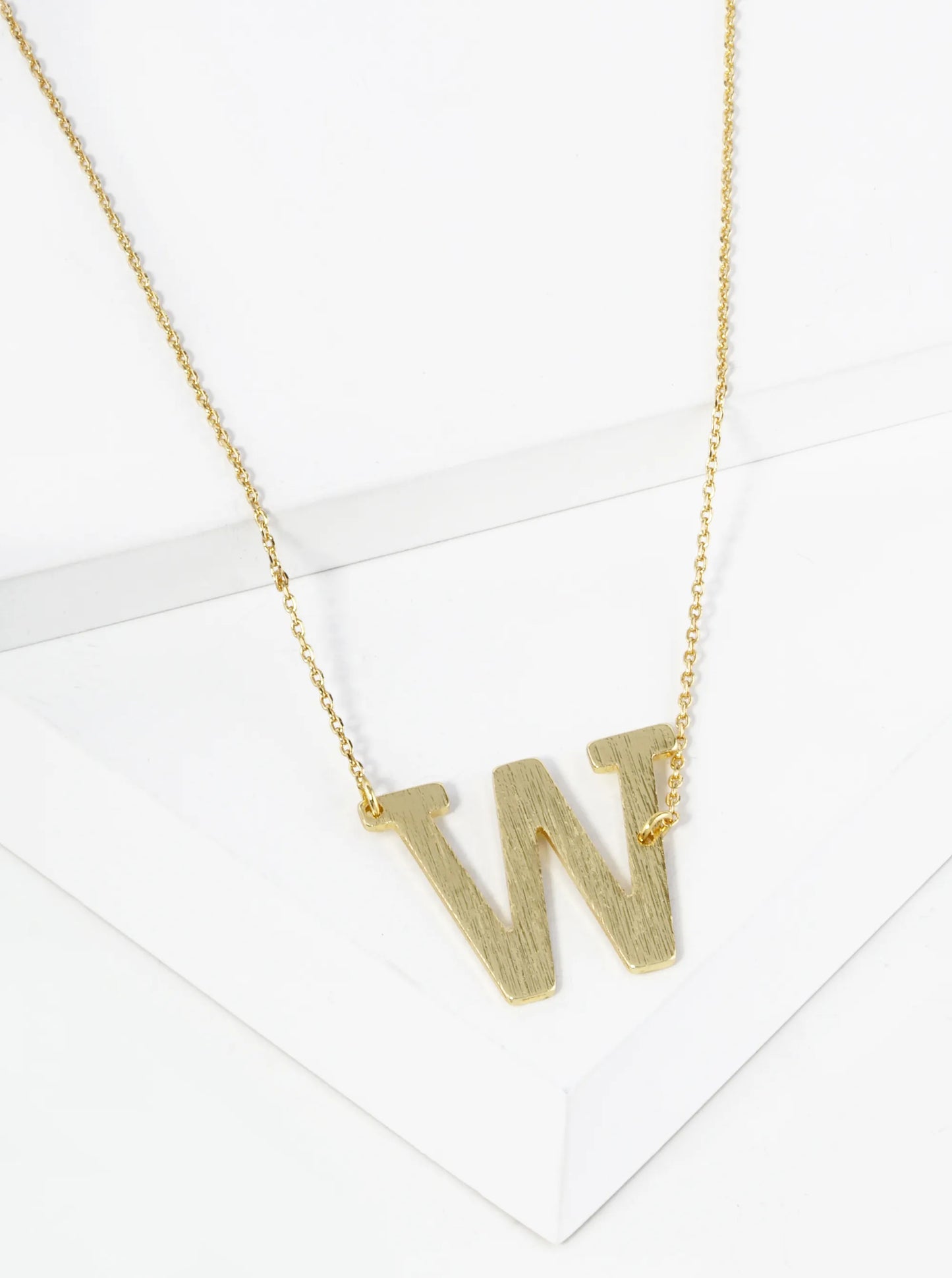 18K Gold Dipped Brushed Metal Initial Alphabet Letter Pendant Necklace