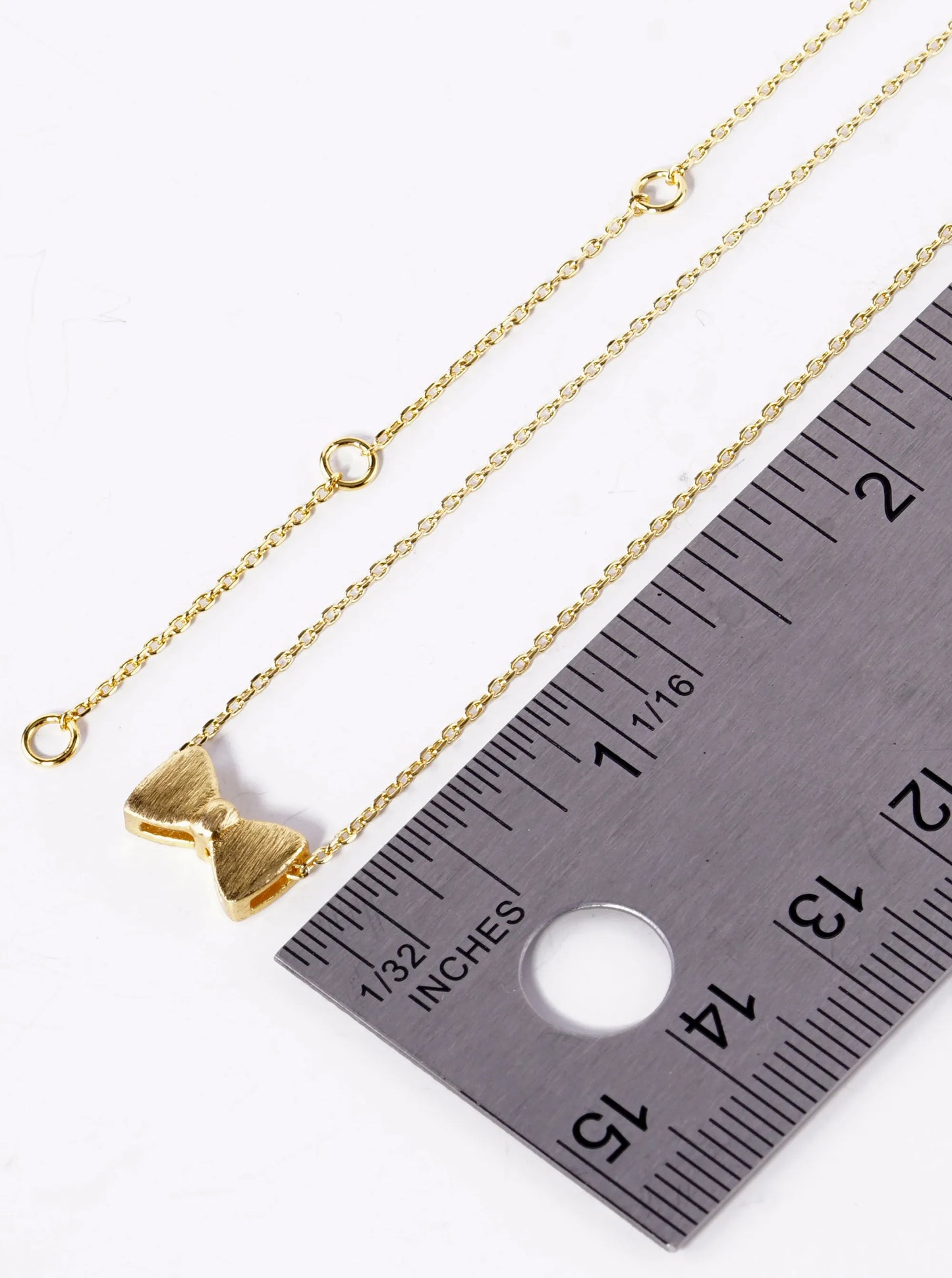 18K Gold Dipped Brushed Metal Ribbon Bow Pendant Necklace